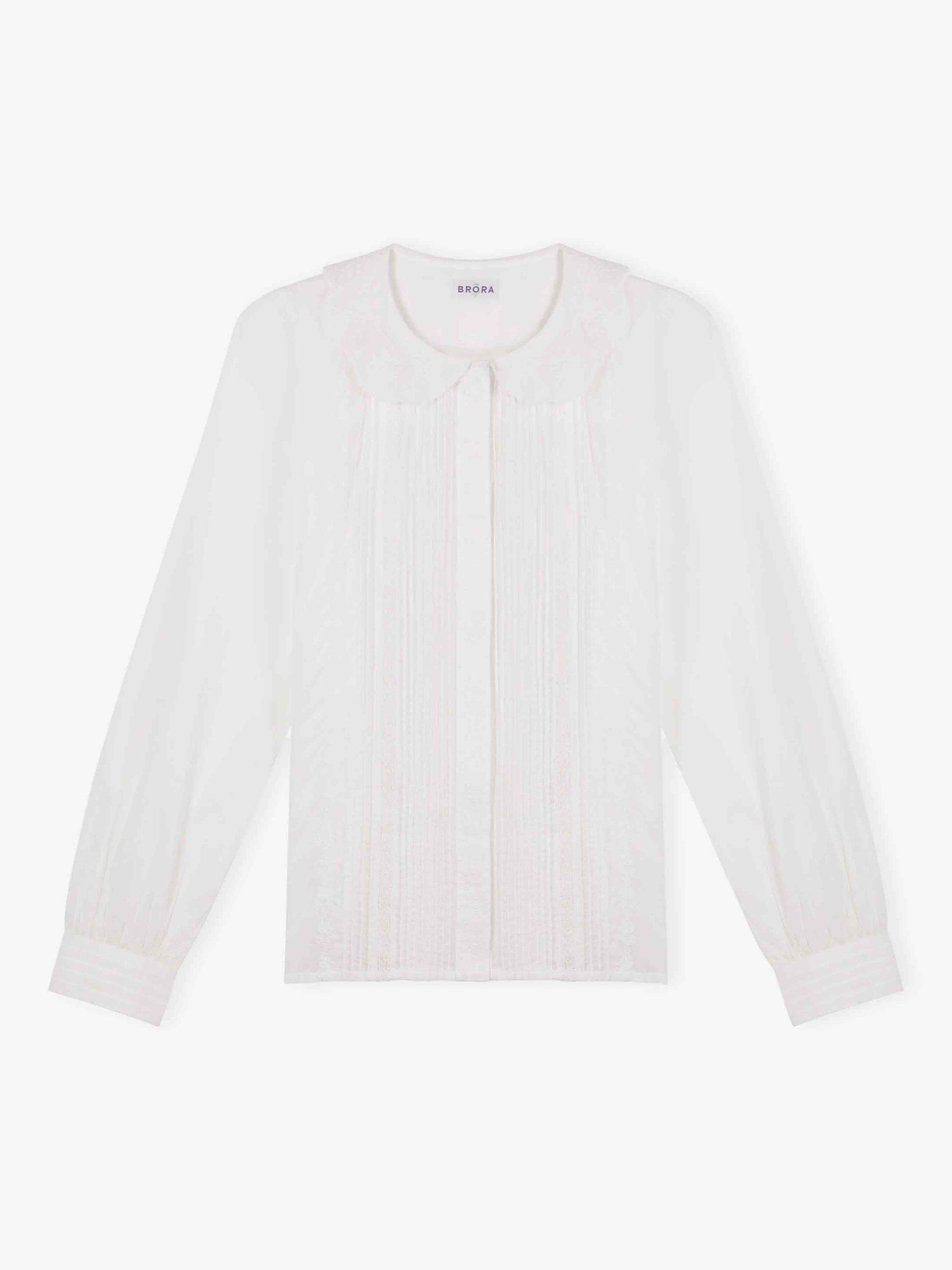 Product image 5 of 5, which shows Brora Cotton Floral Embroidered Scallop Collar Blouse, White, 10