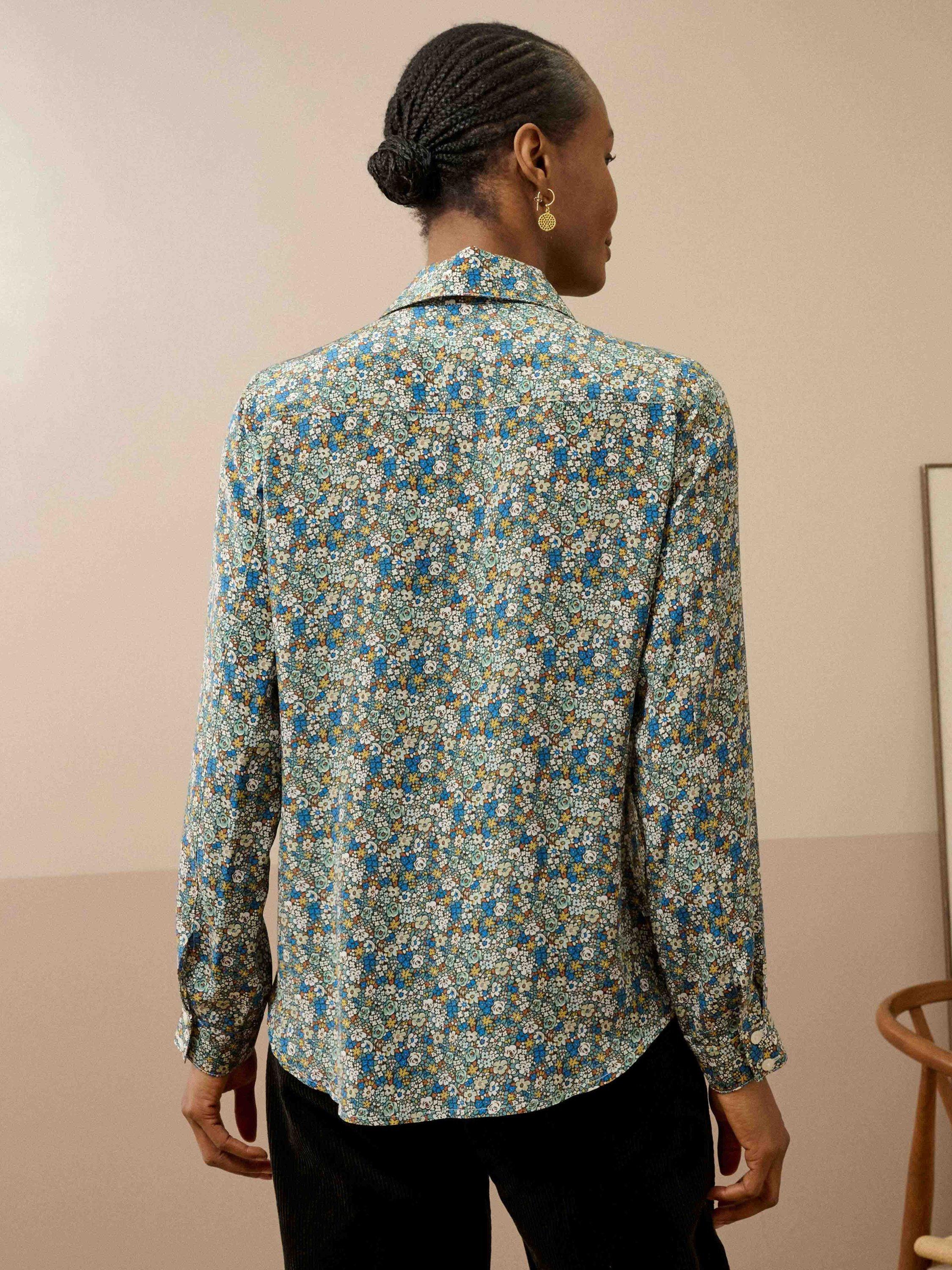 Product image 4 of 5, which shows Brora Silk Floral Liberty Print Shirt, Teal/Multi, 6