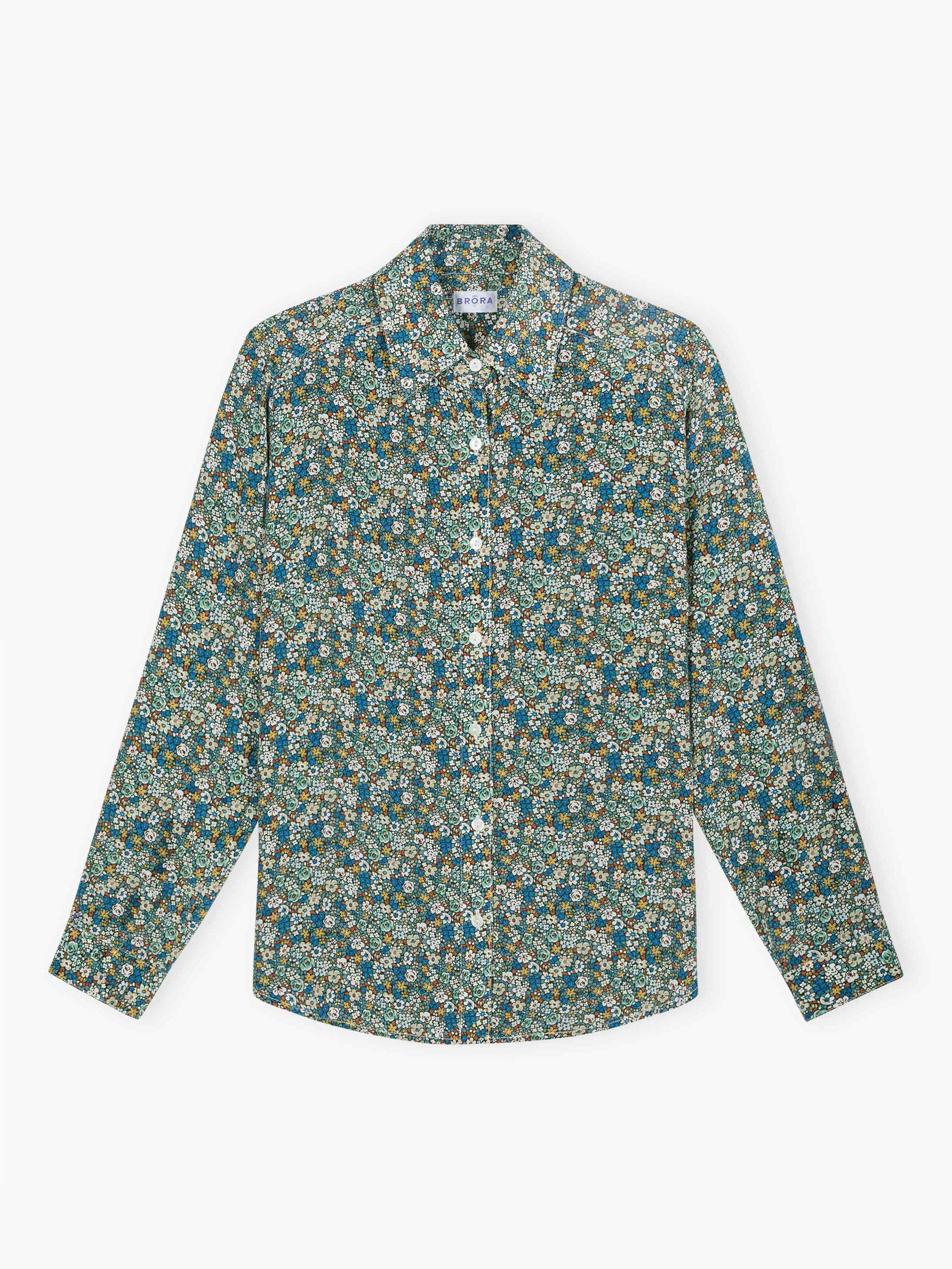 Product image 5 of 5, which shows Brora Silk Floral Liberty Print Shirt, Teal/Multi, 6