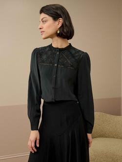 Brora Silk Lace Yoke Shirt, Carbon