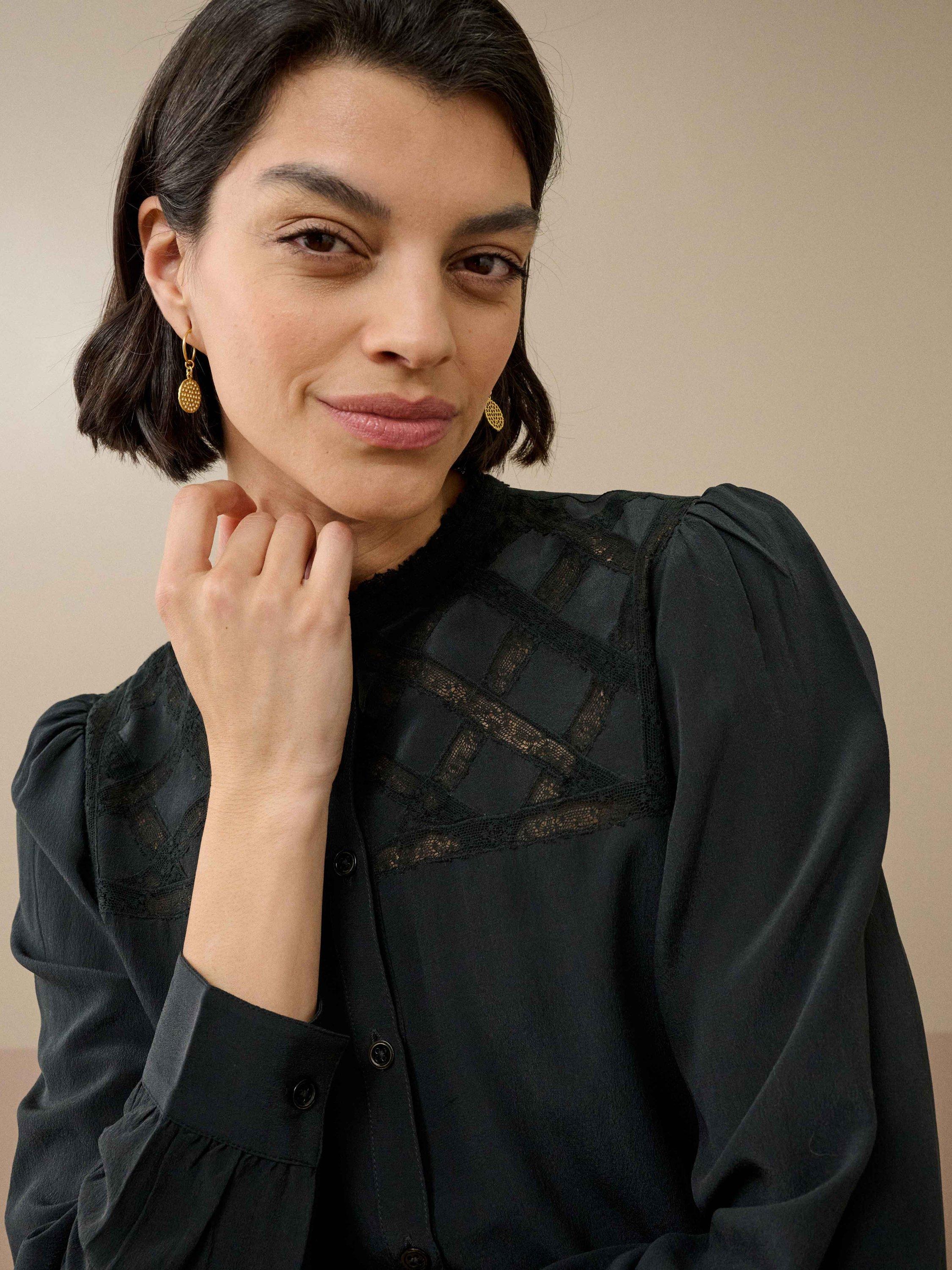 Product image 4 of 6, which shows Brora Silk Lace Yoke Shirt, Carbon, 6