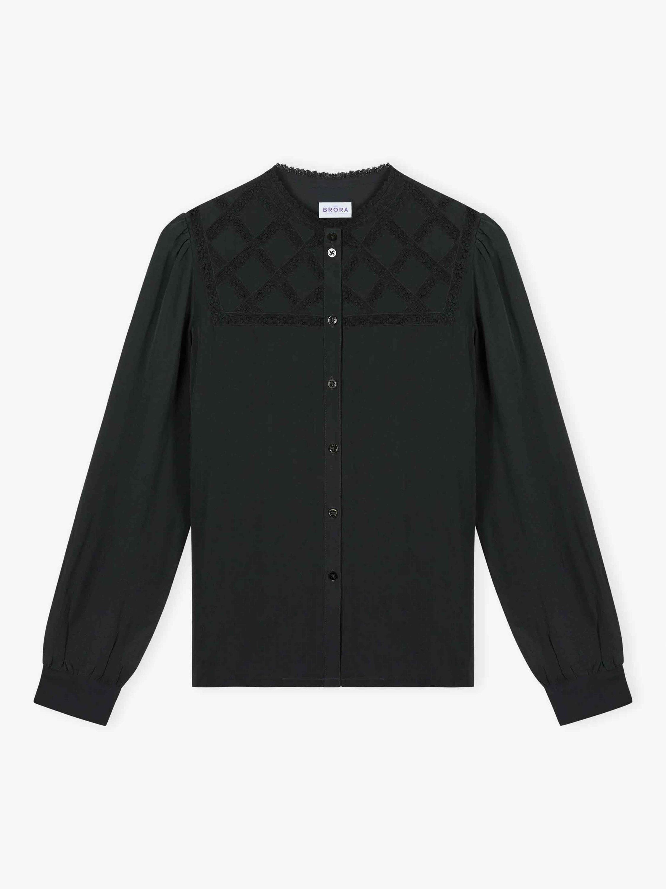 Product image 6 of 6, which shows Brora Silk Lace Yoke Shirt, Carbon, 6