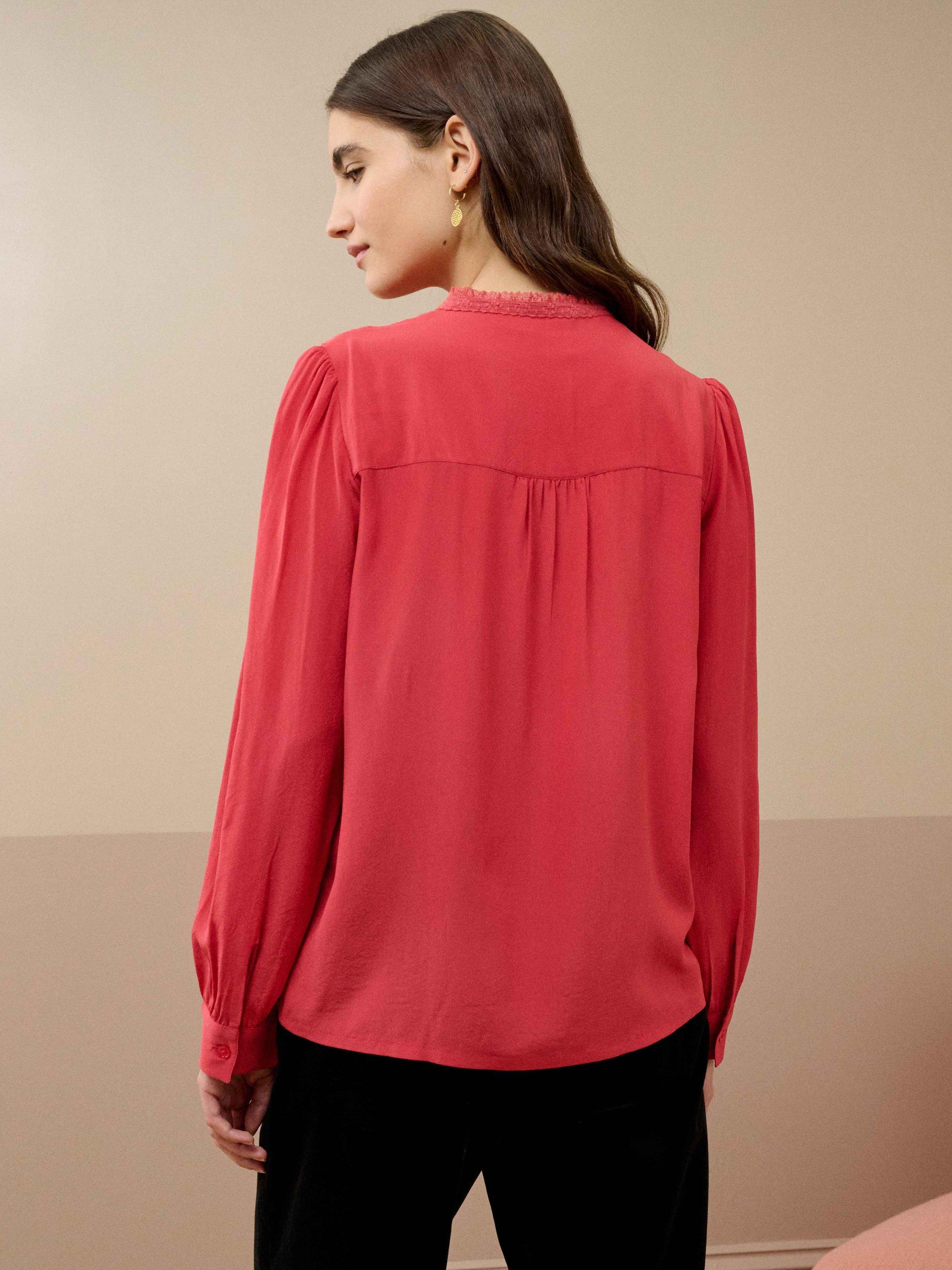 Product image 4 of 5, which shows Brora Silk Lace Yoke Shirt, Tomato, 6