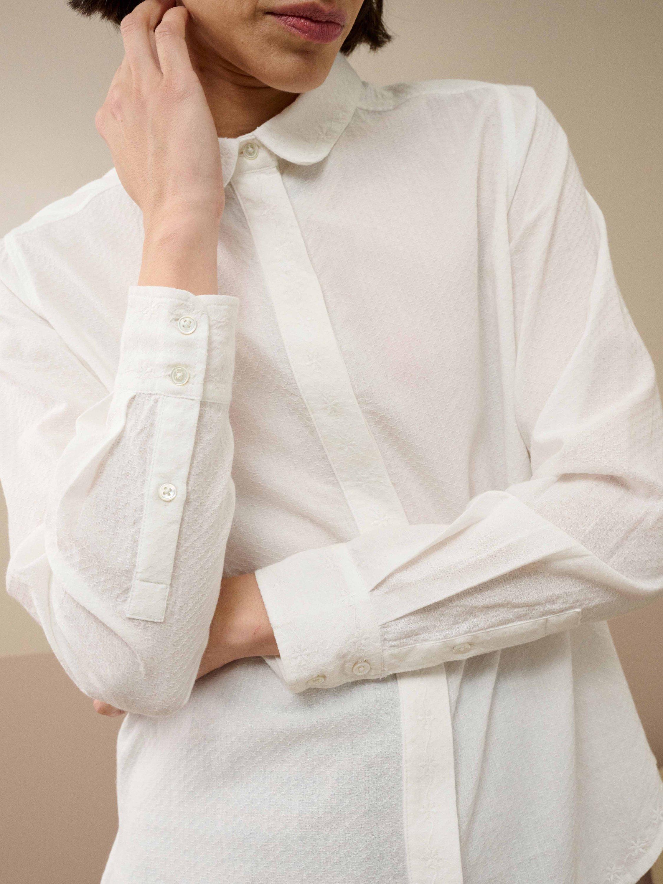Product image 3 of 5, which shows Brora Cotton Peter Pan Collar Shirt, White, 6