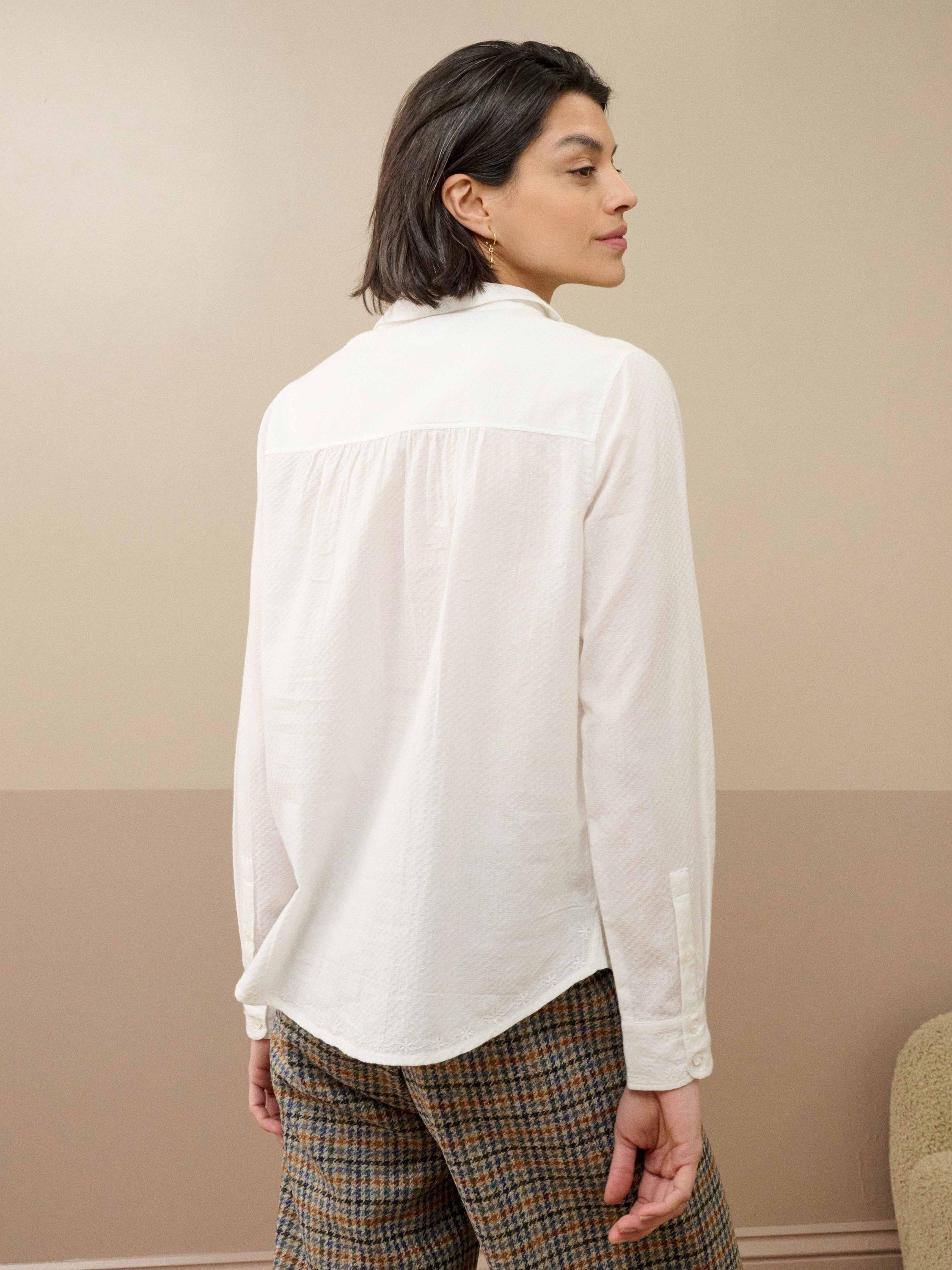Product image 4 of 5, which shows Brora Cotton Peter Pan Collar Shirt, White, 6