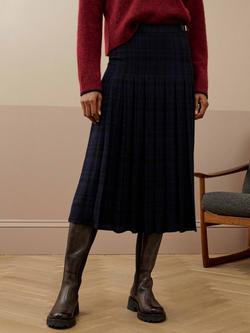 Brora Check Pleated Skirt, Navy/Black, Navy/Black