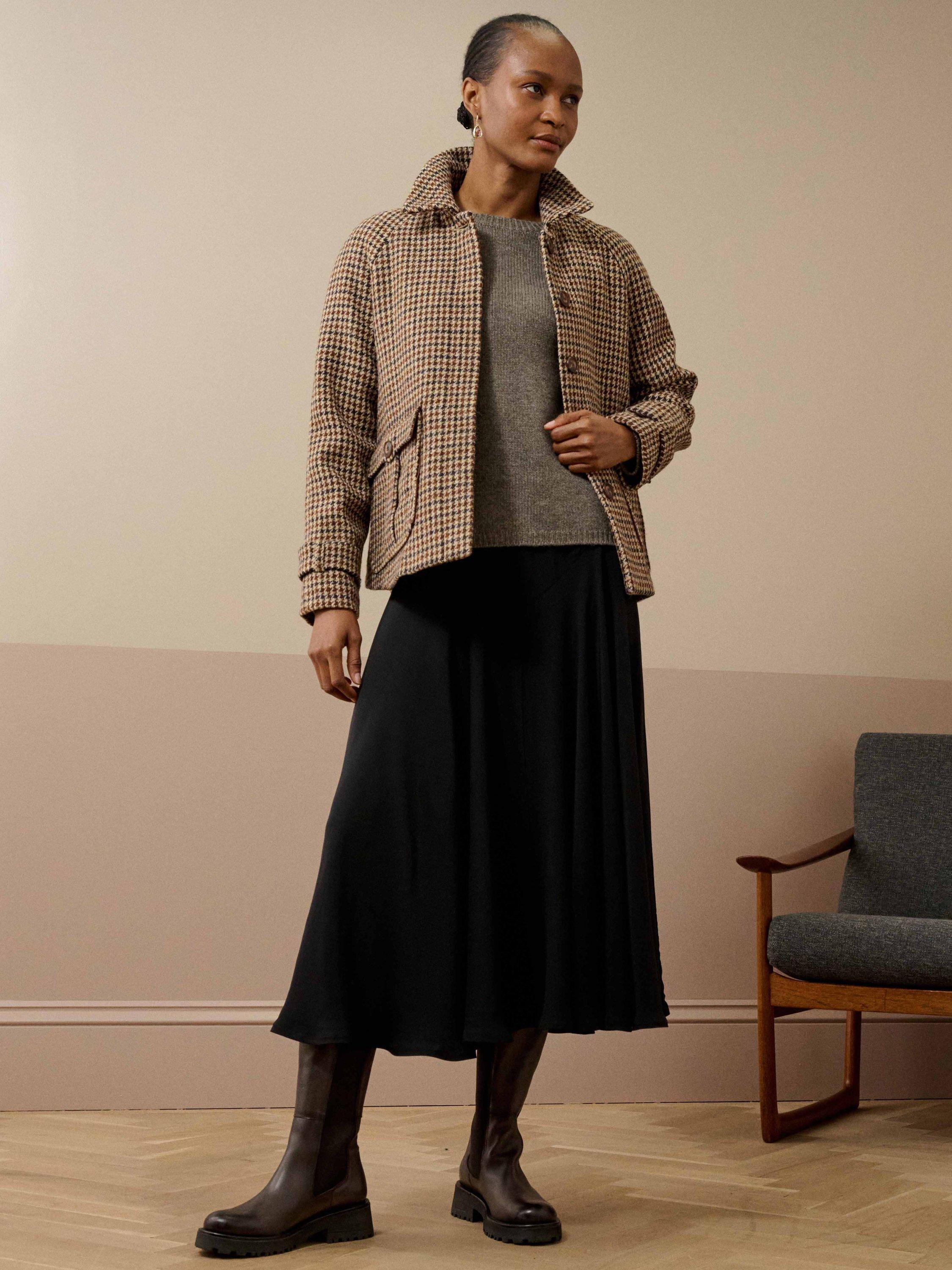 Product image 1 of 5, which shows Brora Satin-Backed Crepe A-Line Midi Skirt, Black, 8