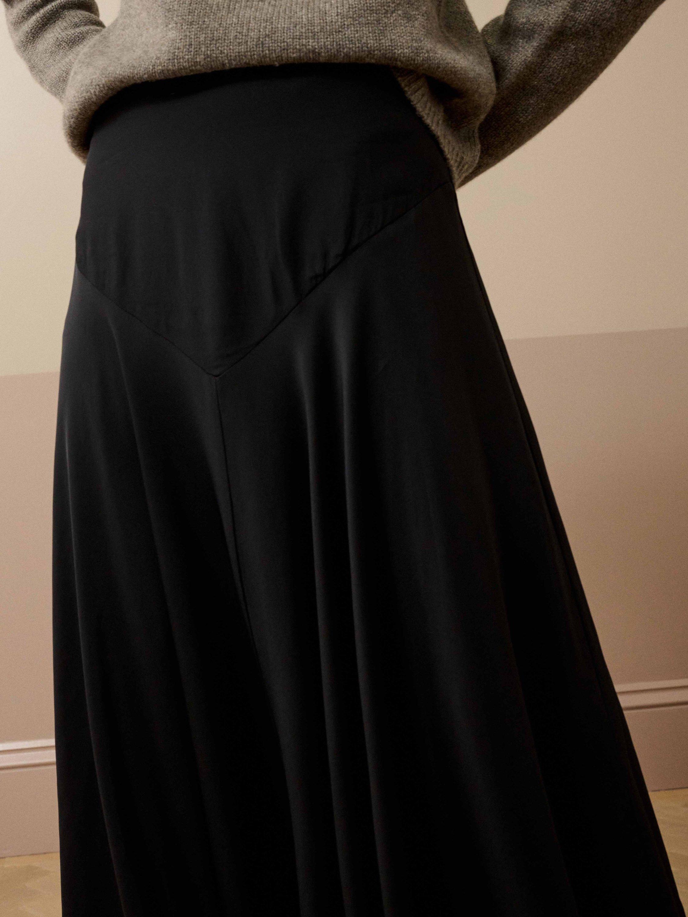 Product image 3 of 5, which shows Brora Satin-Backed Crepe A-Line Midi Skirt, Black, 8