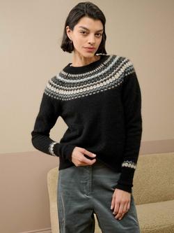 Brora Alpaca-Merino Wool Blend Fair Isle Yoke Jumper, Black