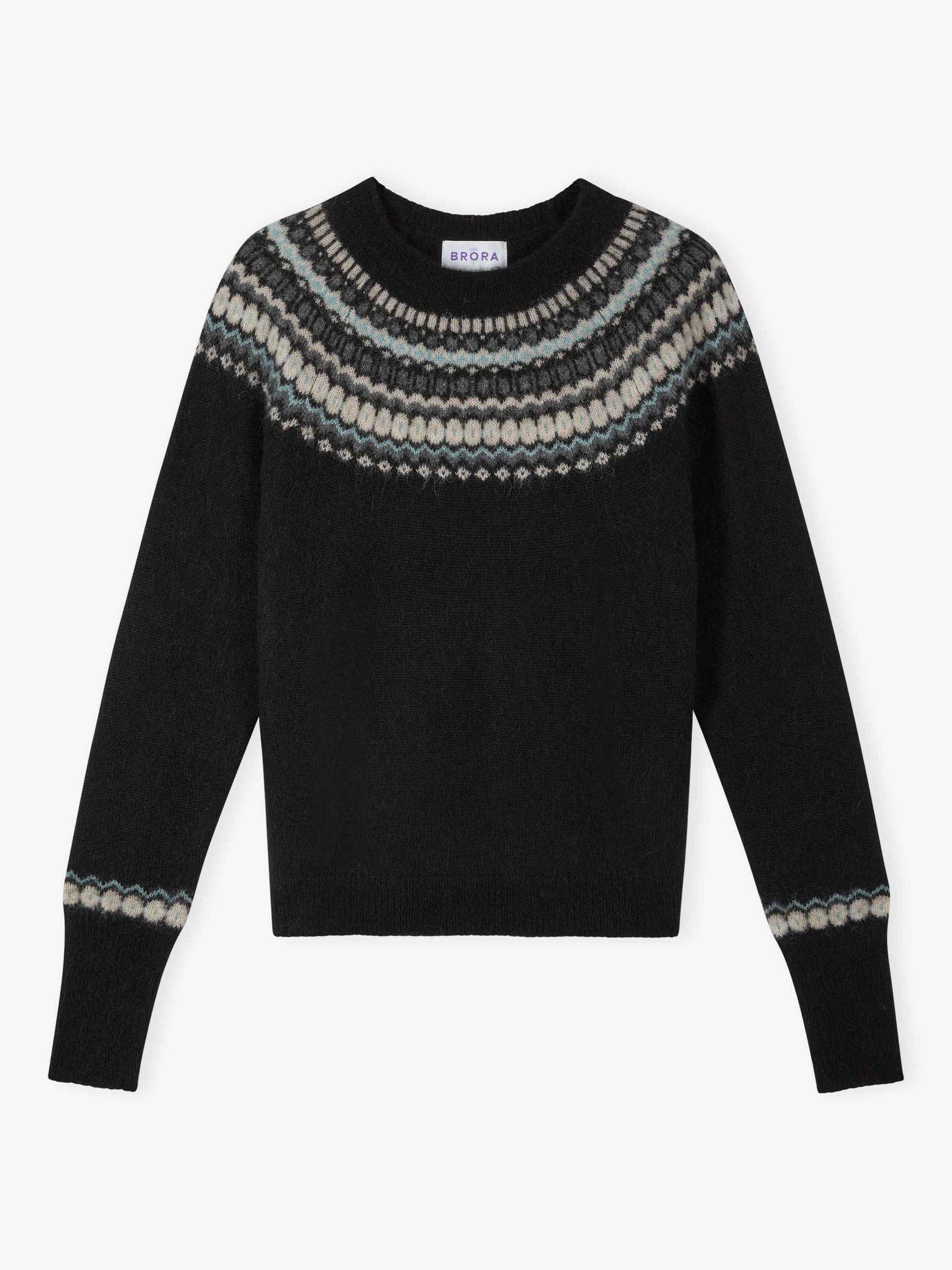 Product image 5 of 5, which shows Brora Alpaca-Merino Wool Blend Fair Isle Yoke Jumper, Black, 8-10