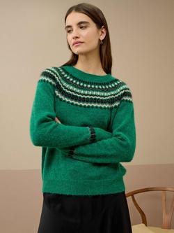 Brora Alpaca-Merino Wool Blend Fair Isle Yoke Jumper, Emerald