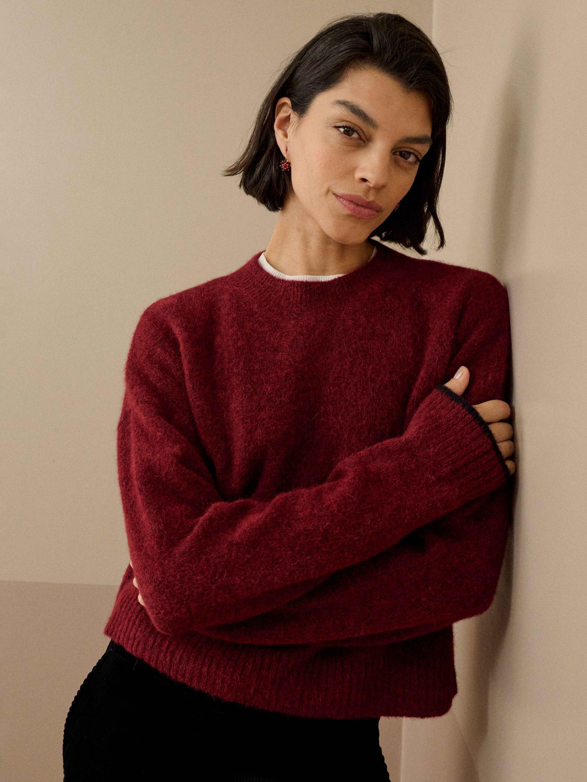 Product image 1 of 4, which shows Brora Alpaca-Merino Wool Blend Round Neck Jumper, Hawthorn, 8-10