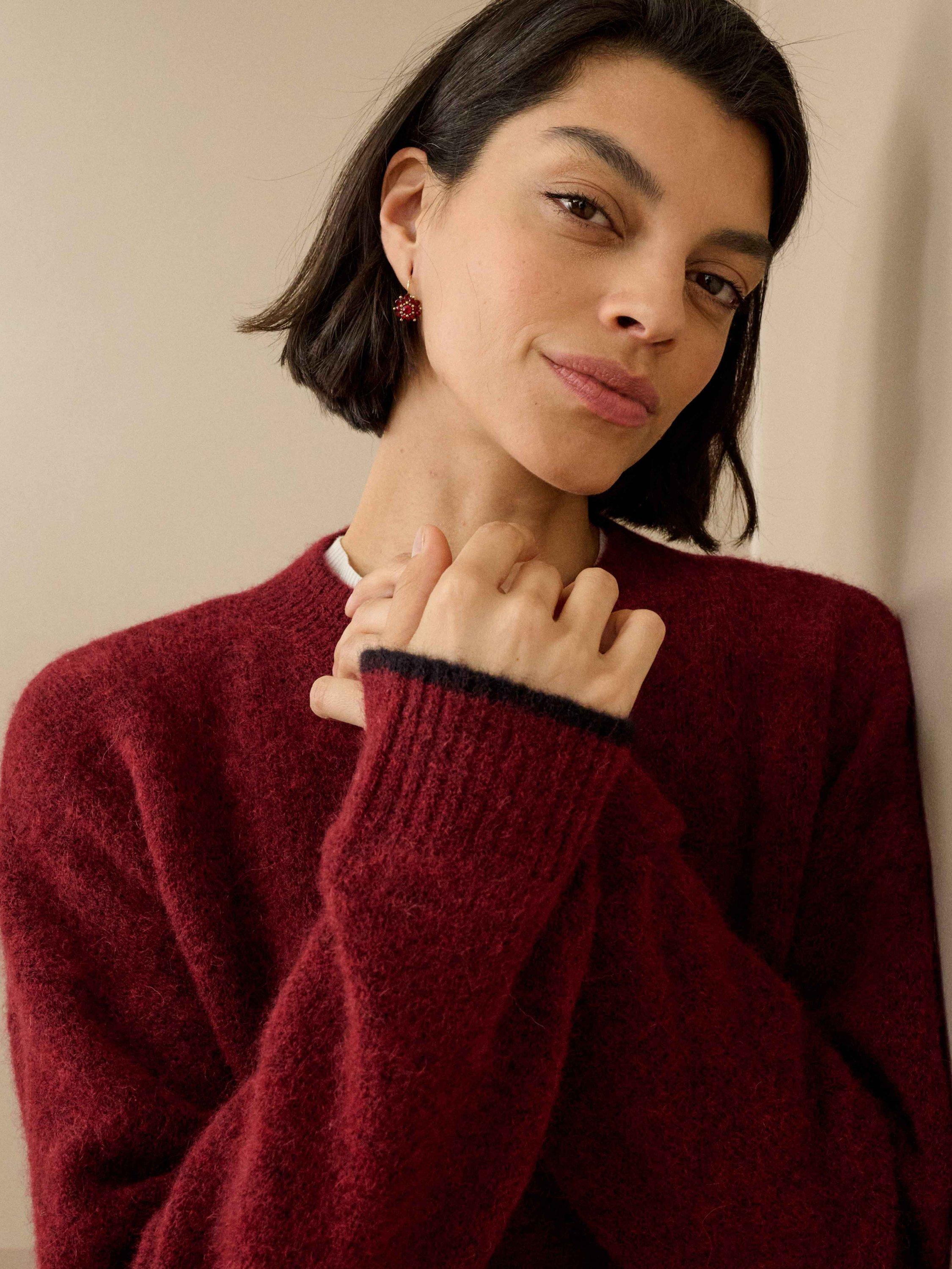 Product image 3 of 4, which shows Brora Alpaca-Merino Wool Blend Round Neck Jumper, Hawthorn, 8-10