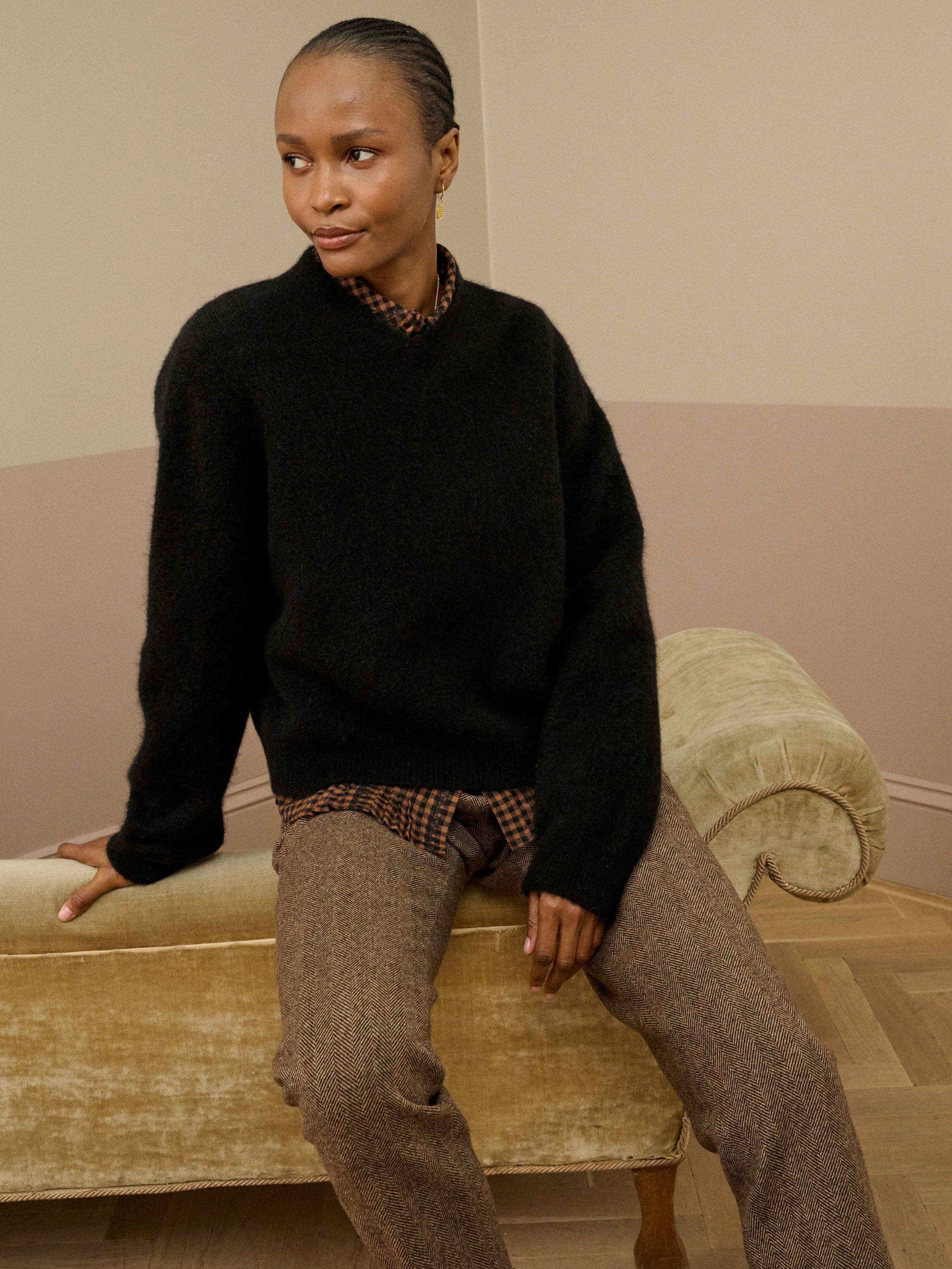 Product image 2 of 5, which shows Brora Alpaca-Merino Wool Blend V-Neck Jumper, Black, 8-10