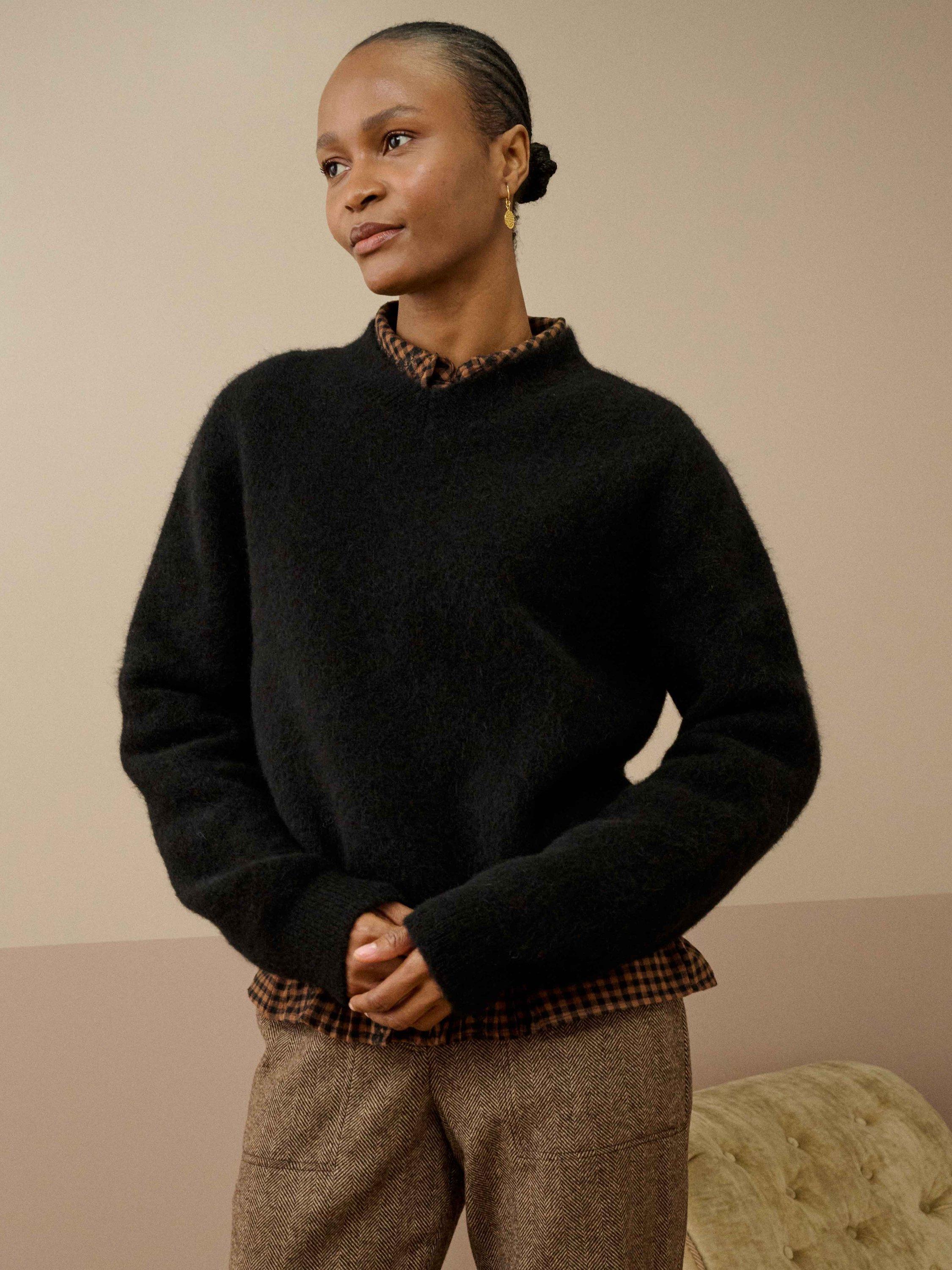 Product image 3 of 5, which shows Brora Alpaca-Merino Wool Blend V-Neck Jumper, Black, 8-10