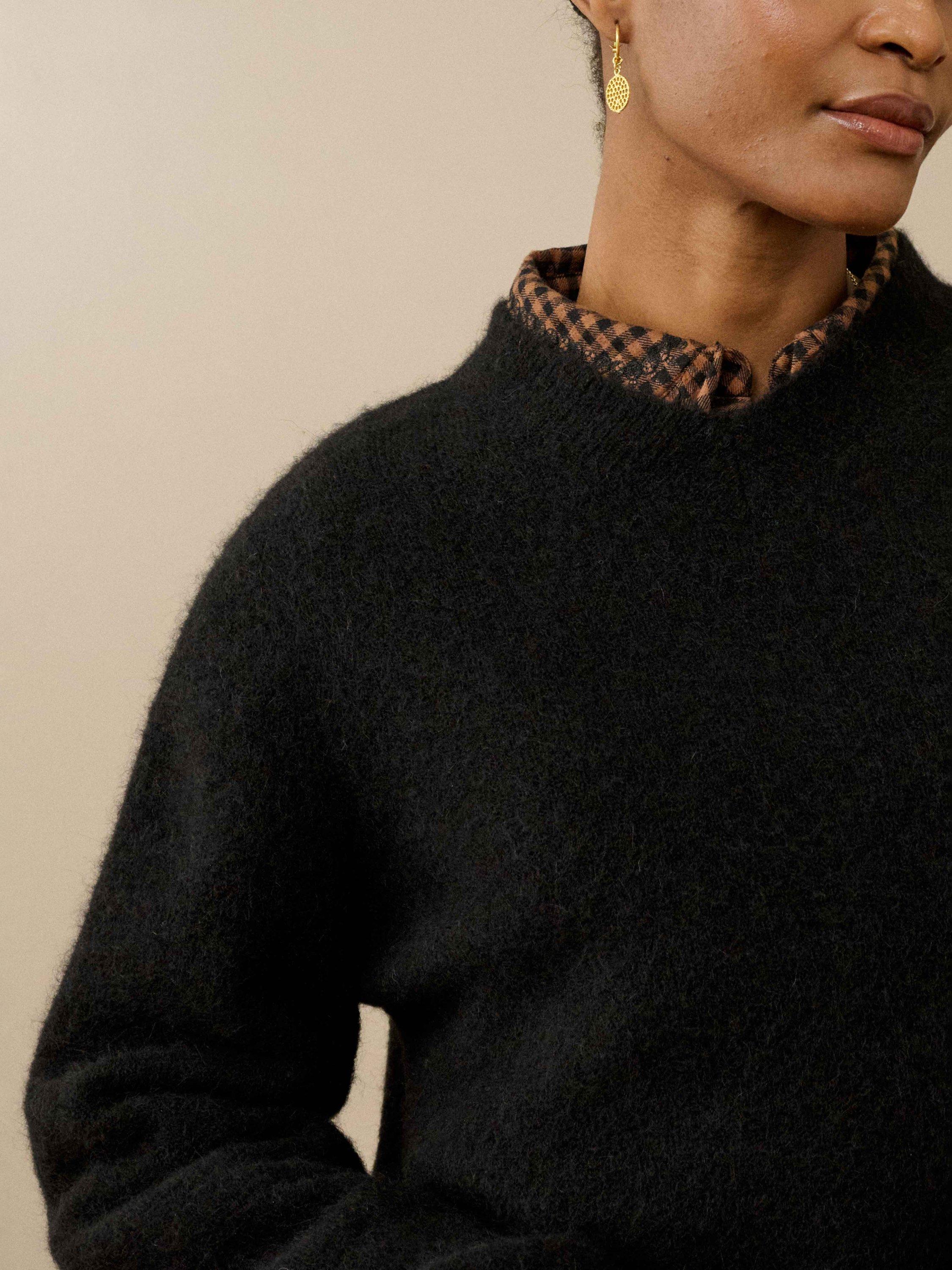 Product image 4 of 5, which shows Brora Alpaca-Merino Wool Blend V-Neck Jumper, Black, 8-10