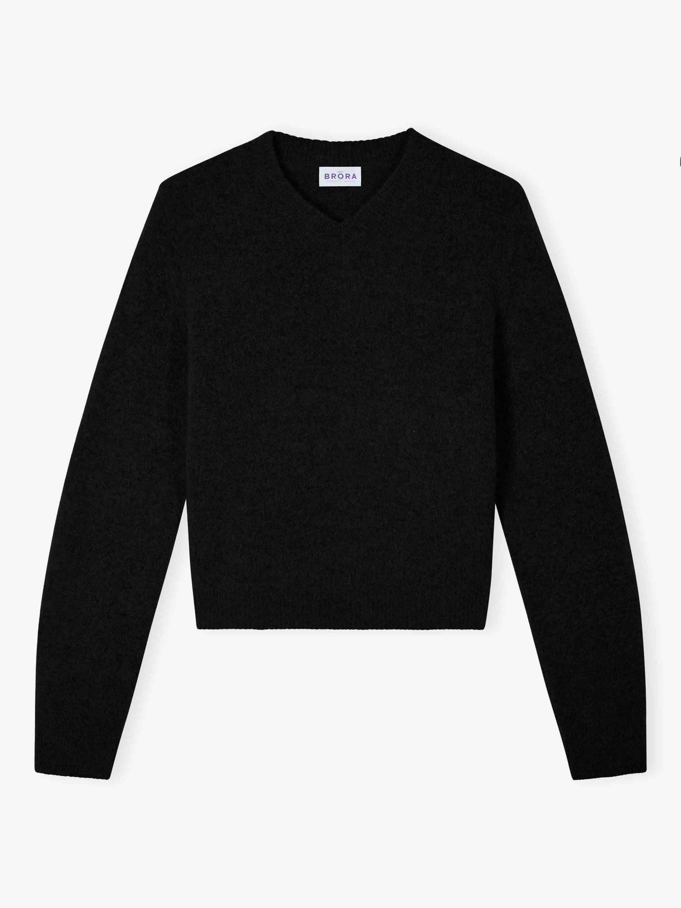 Product image 5 of 5, which shows Brora Alpaca-Merino Wool Blend V-Neck Jumper, Black, 8-10