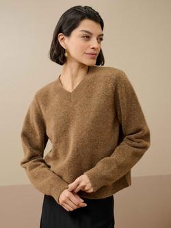 Brora Alpaca-Merino Wool Blend V-Neck Jumper - view 2, Toffee