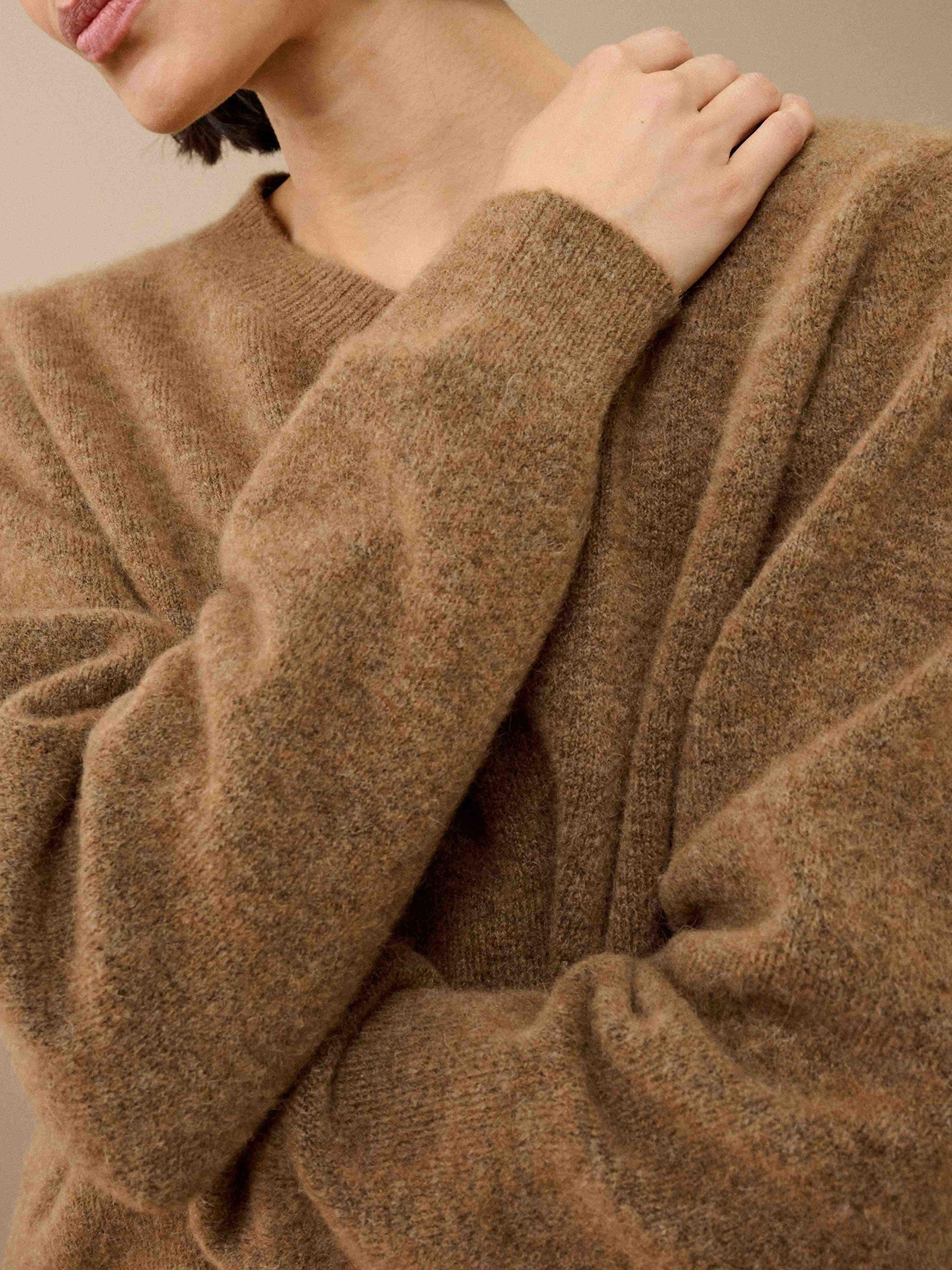 Product image 4 of 5, which shows Brora Alpaca-Merino Wool Blend V-Neck Jumper, Toffee, 8-10