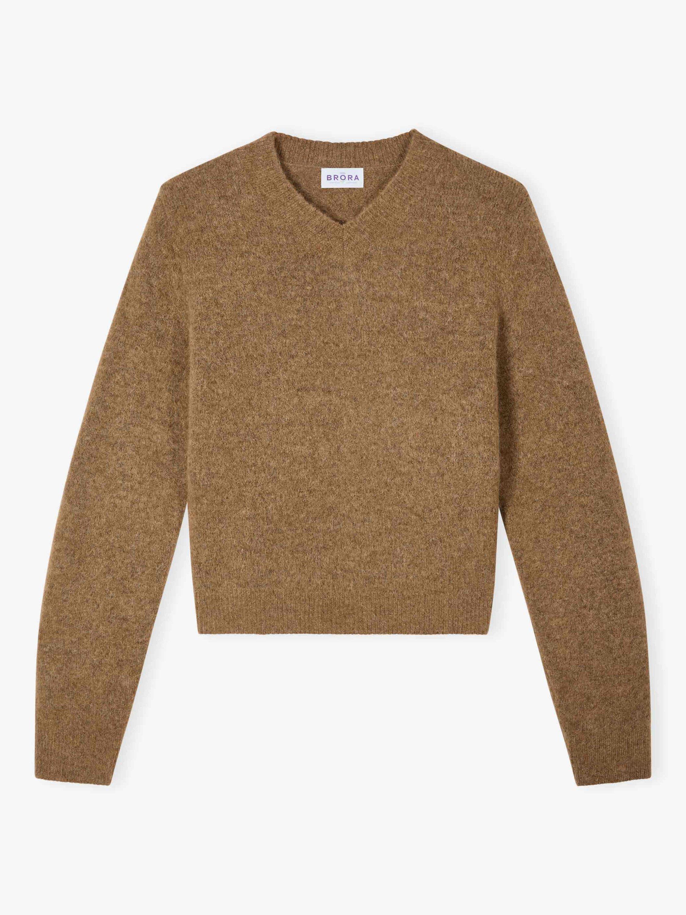 Product image 5 of 5, which shows Brora Alpaca-Merino Wool Blend V-Neck Jumper, Toffee, 8-10