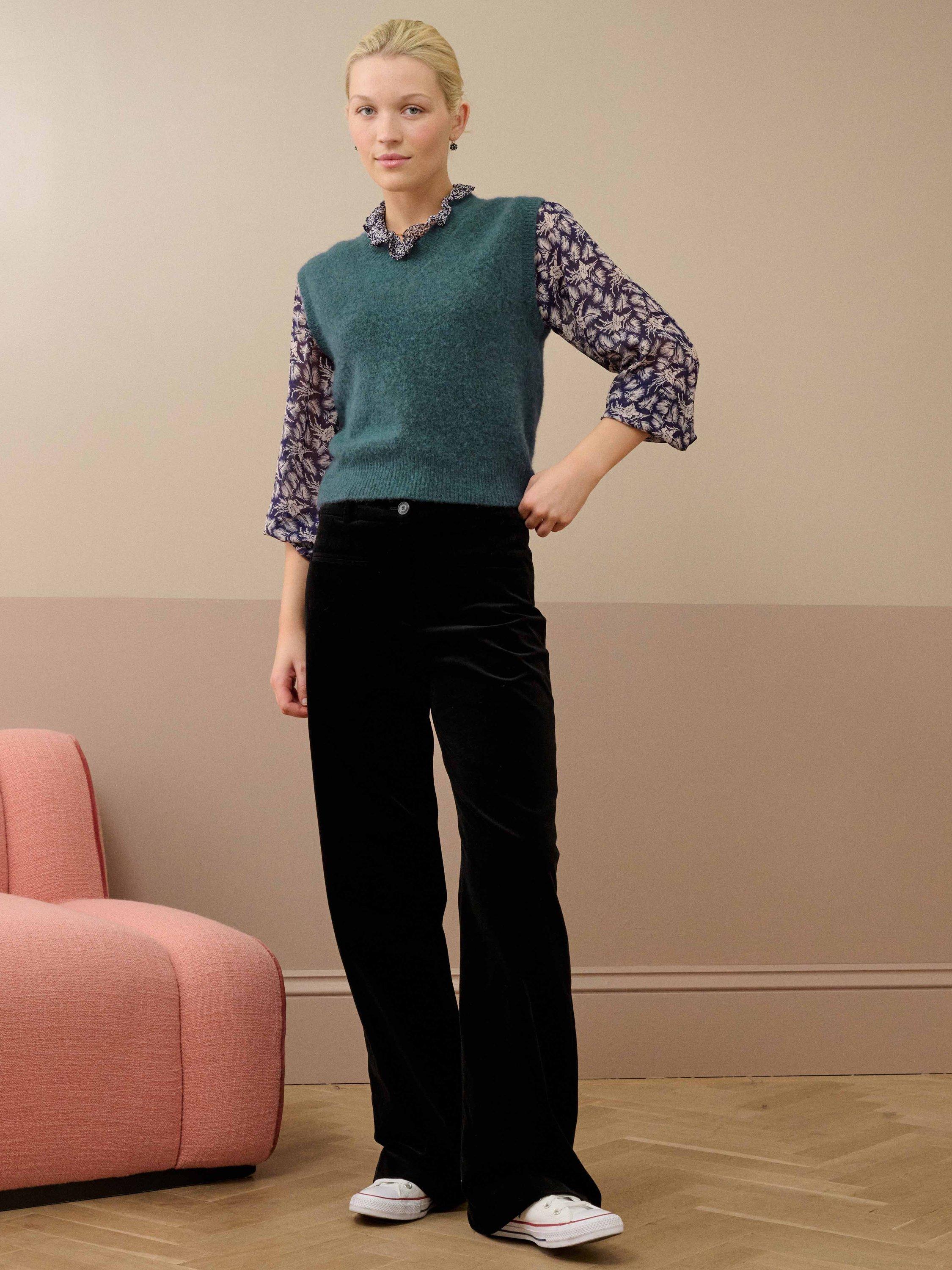 Product image 1 of 5, which shows Brora Alpaca-Merino Wool Blend V-Neck Tank, Airforce, 8-10