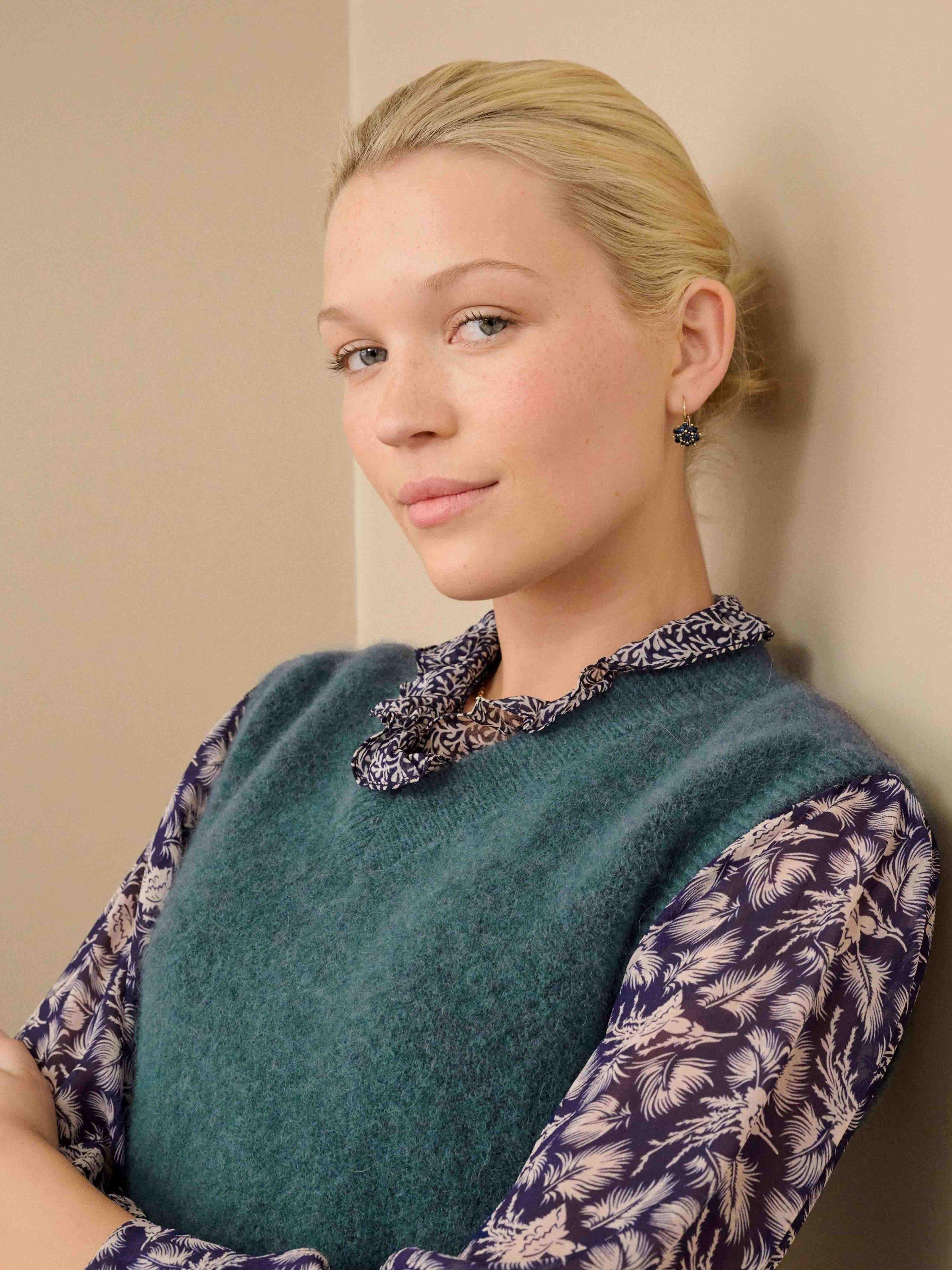 Product image 4 of 5, which shows Brora Alpaca-Merino Wool Blend V-Neck Tank, Airforce, 8-10