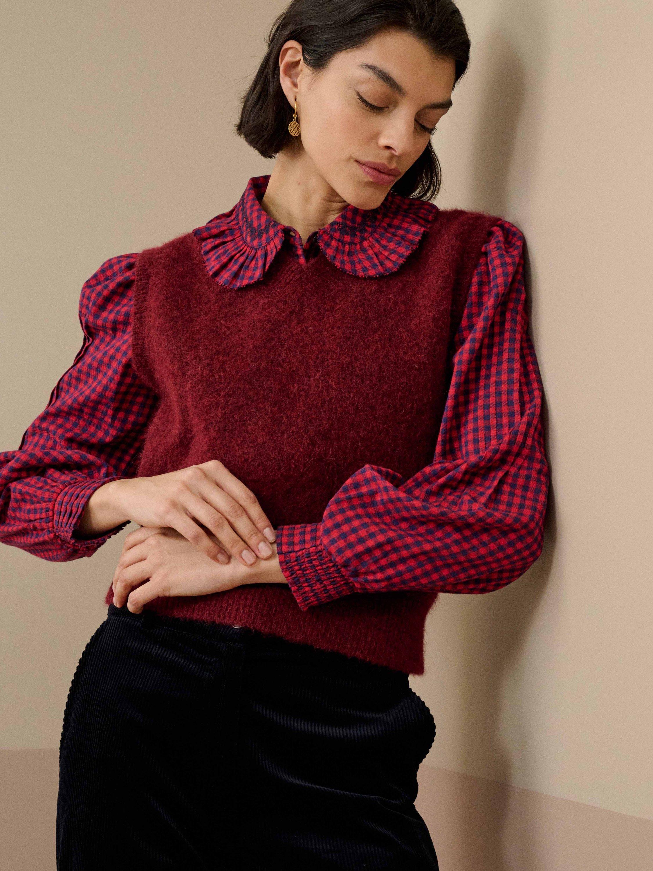 Product image 2 of 5, which shows Brora Alpaca-Merino Wool Blend V-Neck Tank, Hawthorn, 8-10