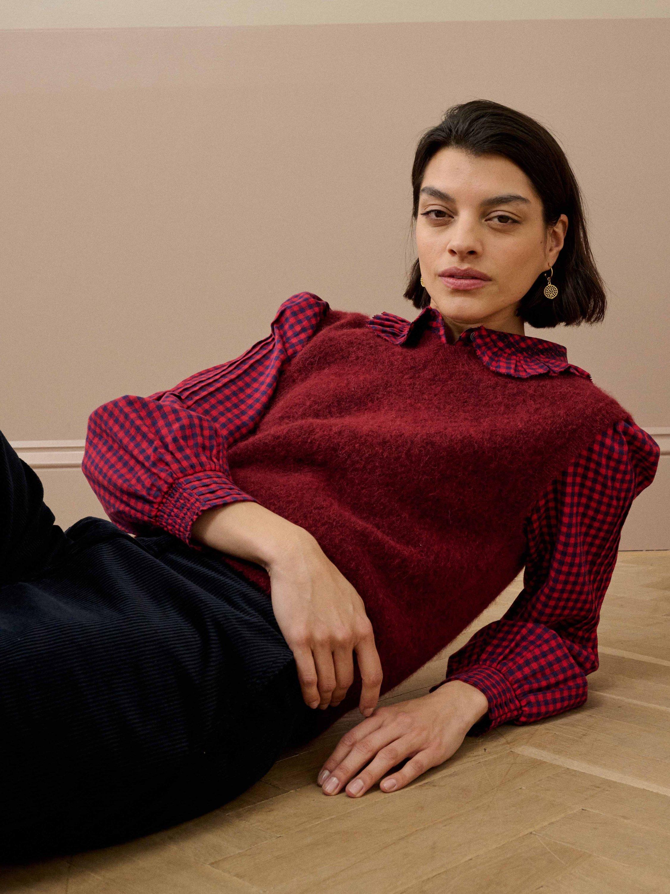 Product image 4 of 5, which shows Brora Alpaca-Merino Wool Blend V-Neck Tank, Hawthorn, 8-10