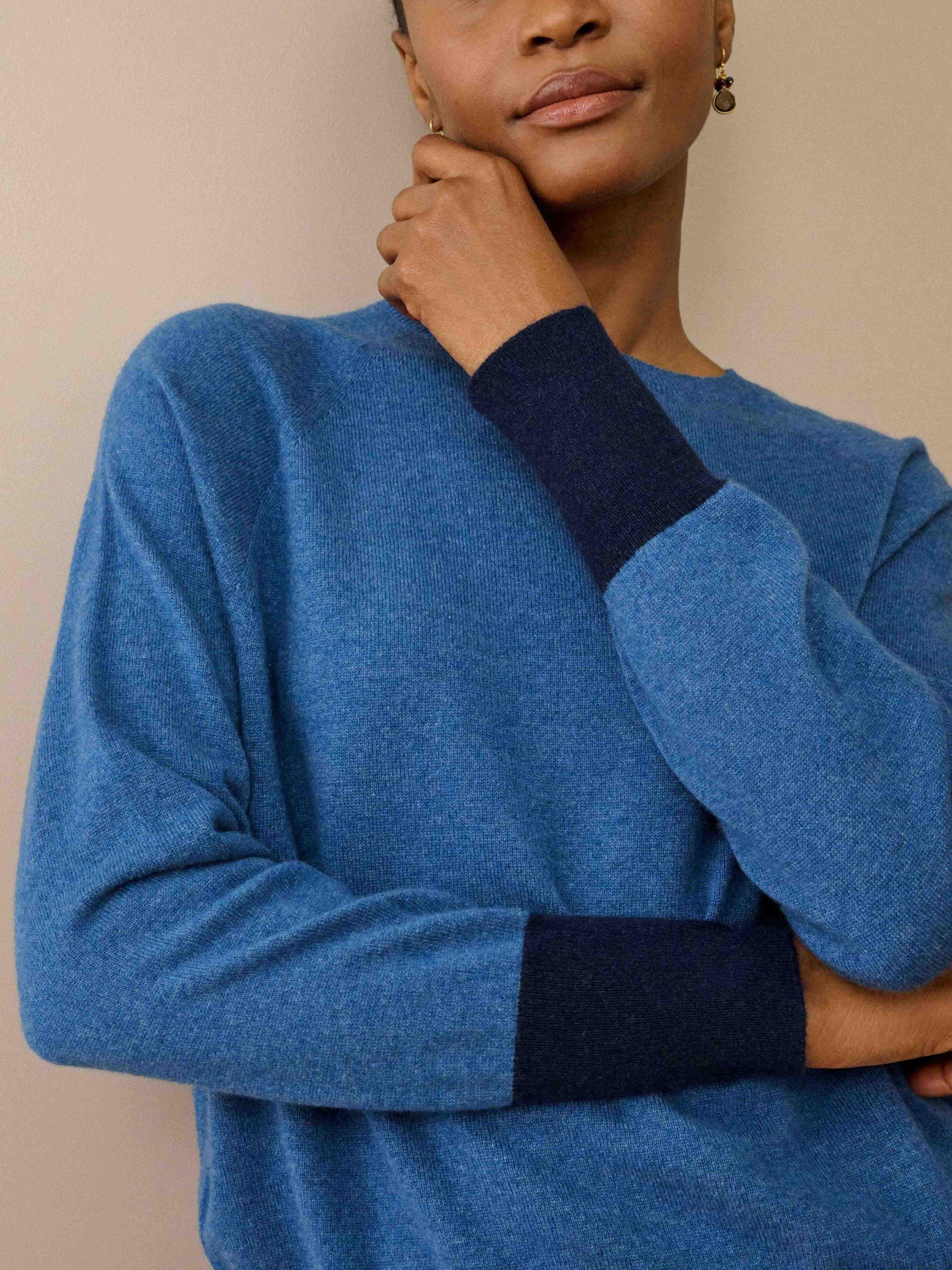 Product image 3 of 4, which shows Brora Cashmere Batwing Jumper, Dusk/French Navy, 16-18