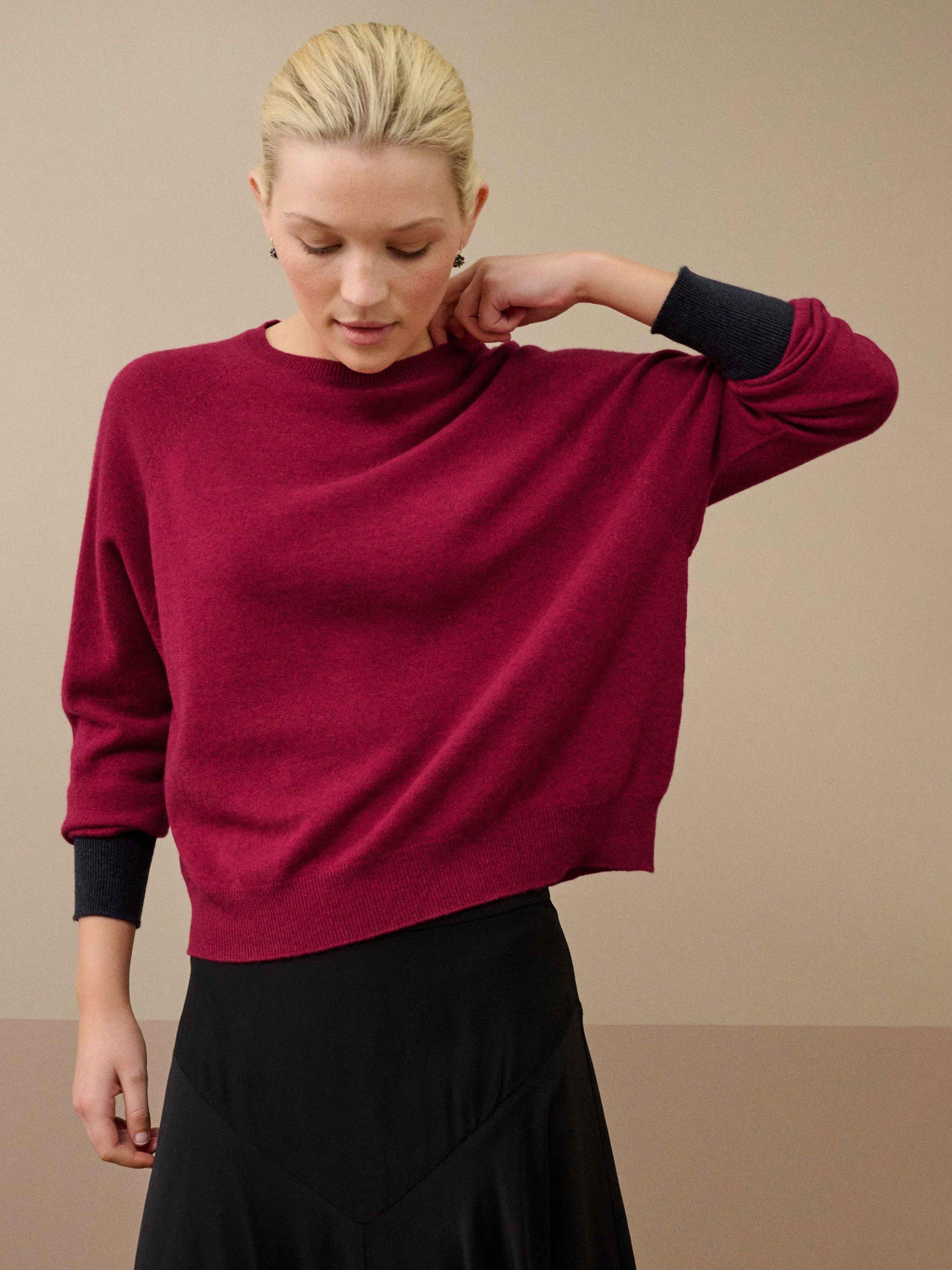 Product image 2 of 4, which shows Brora Cashmere Batwing Jumper, Mulberry/Midnight, 16-18
