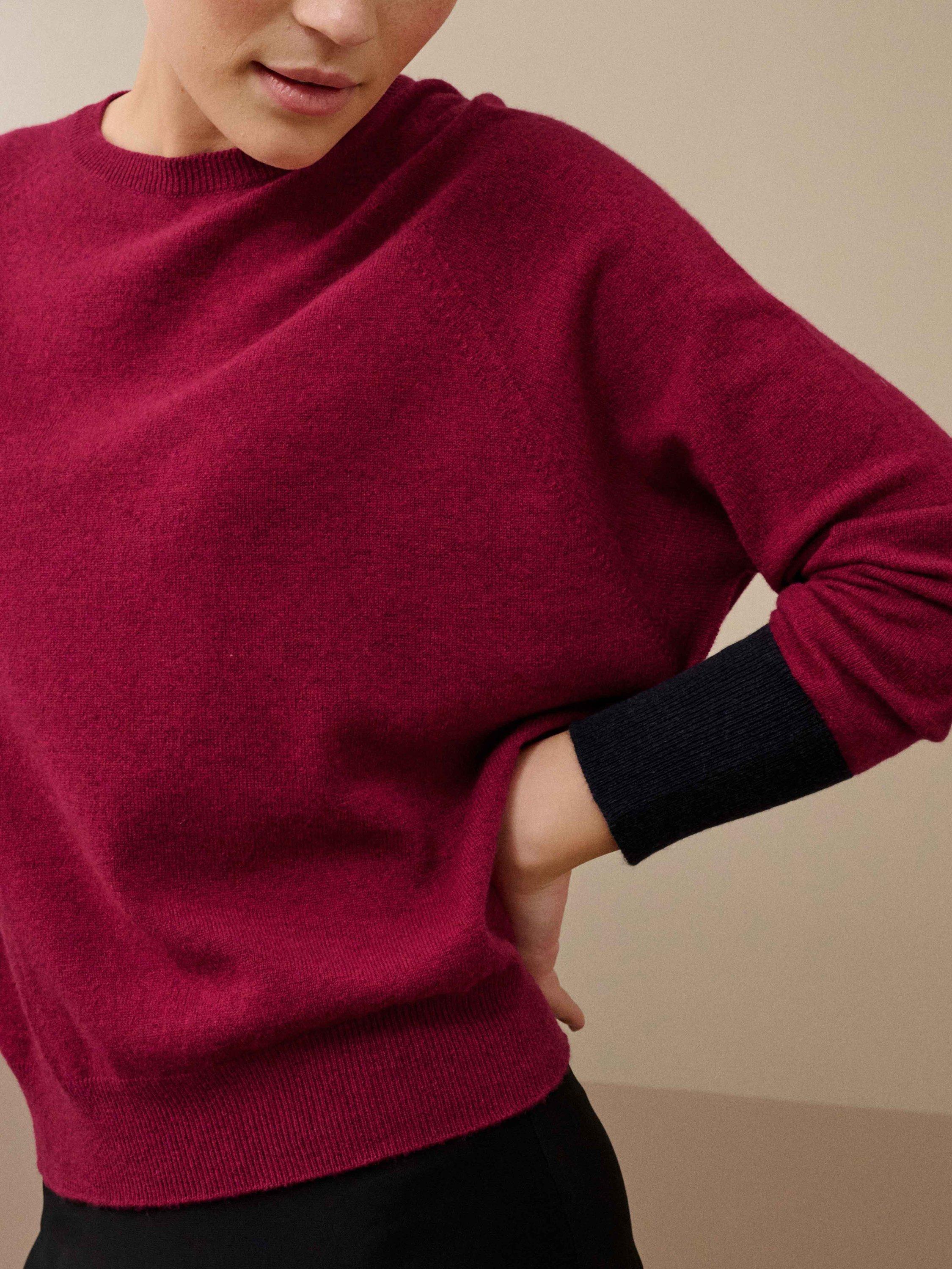 Product image 3 of 4, which shows Brora Cashmere Batwing Jumper, Mulberry/Midnight, 16-18