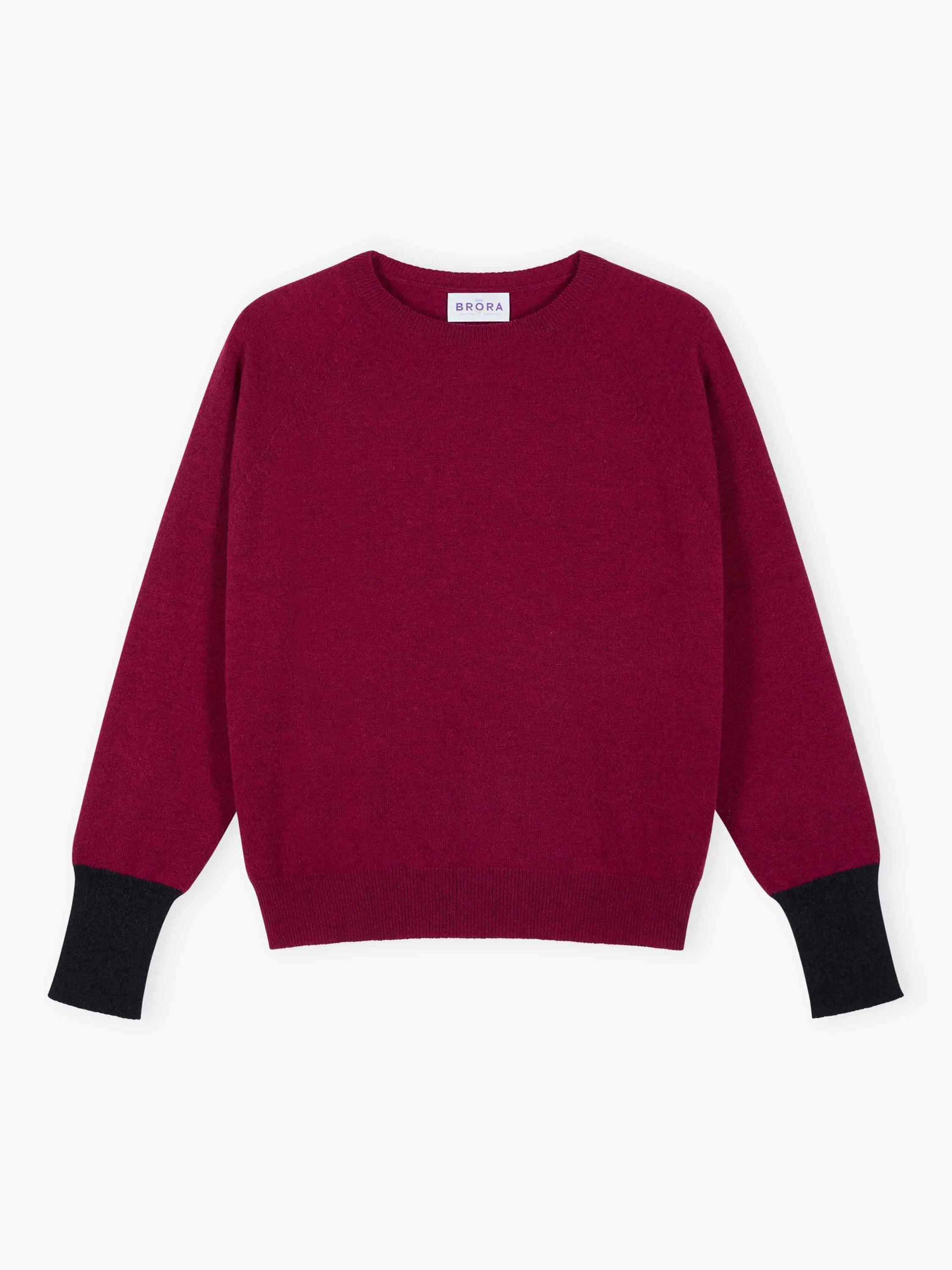 Product image 4 of 4, which shows Brora Cashmere Batwing Jumper, Mulberry/Midnight, 16-18
