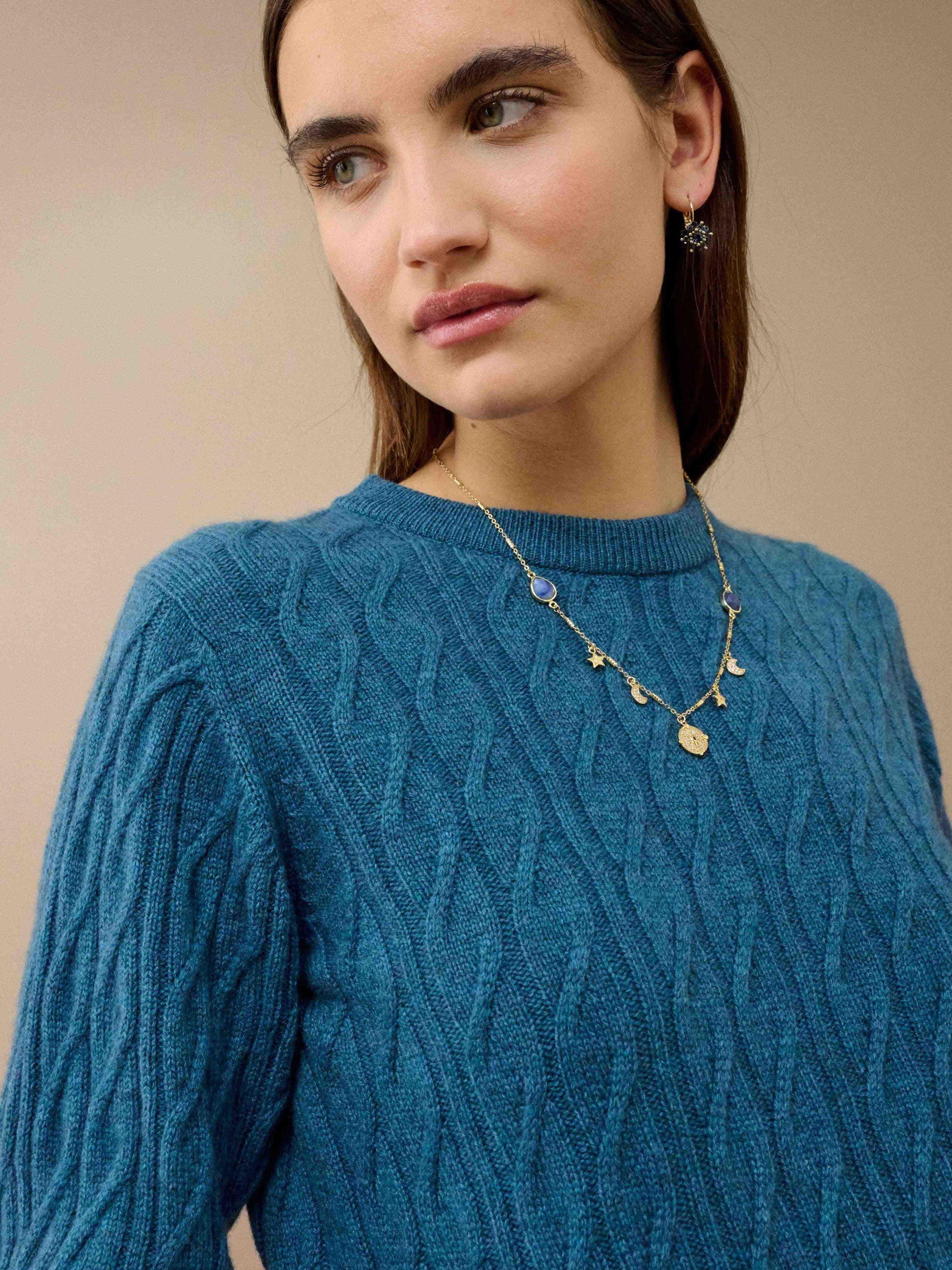 Product image 3 of 4, which shows Brora Cashmere Cable Knit Crew Neck Jumper, Jay, 10