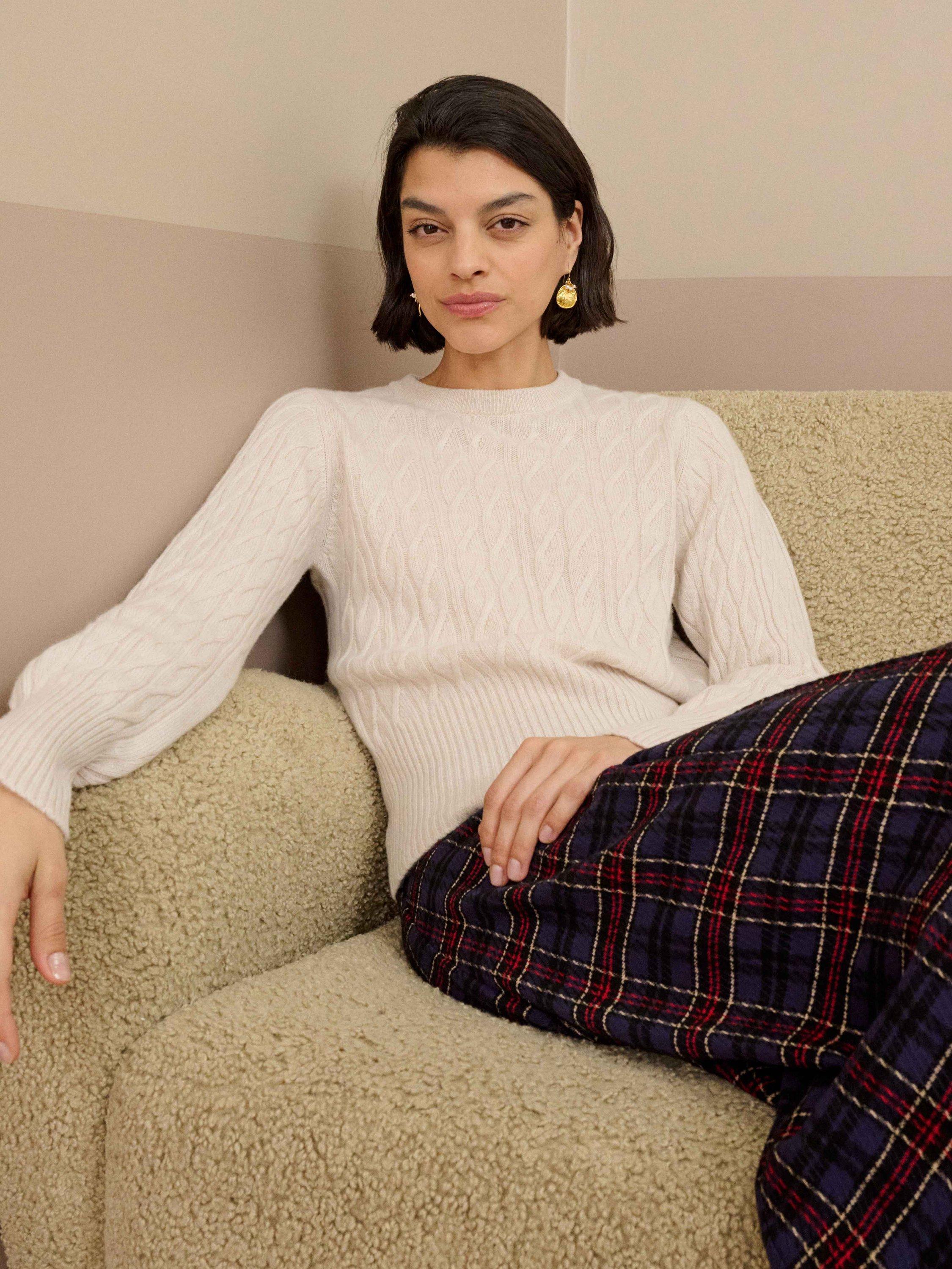 Product image 3 of 5, which shows Brora Cashmere Cable Knit Crew Neck Jumper, Swan, 12