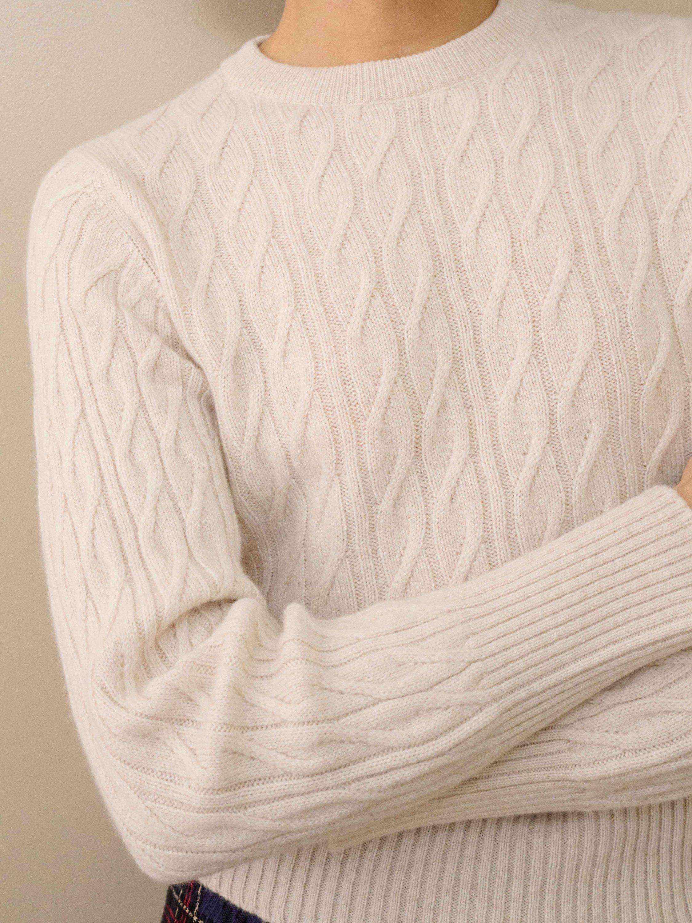 Product image 4 of 5, which shows Brora Cashmere Cable Knit Crew Neck Jumper, Swan, 12