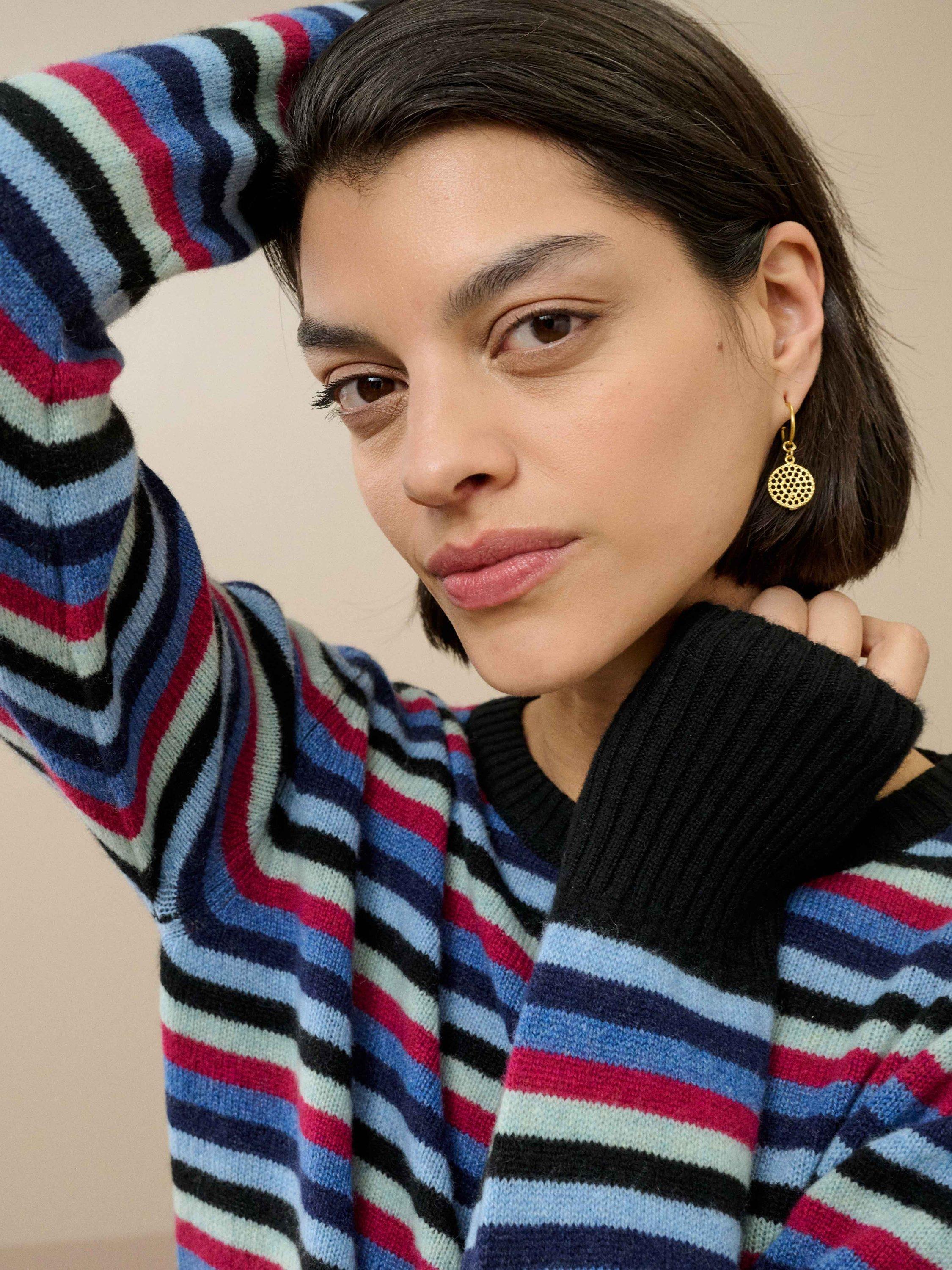 Product image 3 of 4, which shows Brora Stripe Pure Cashmere Jumper, Multi, 16-18