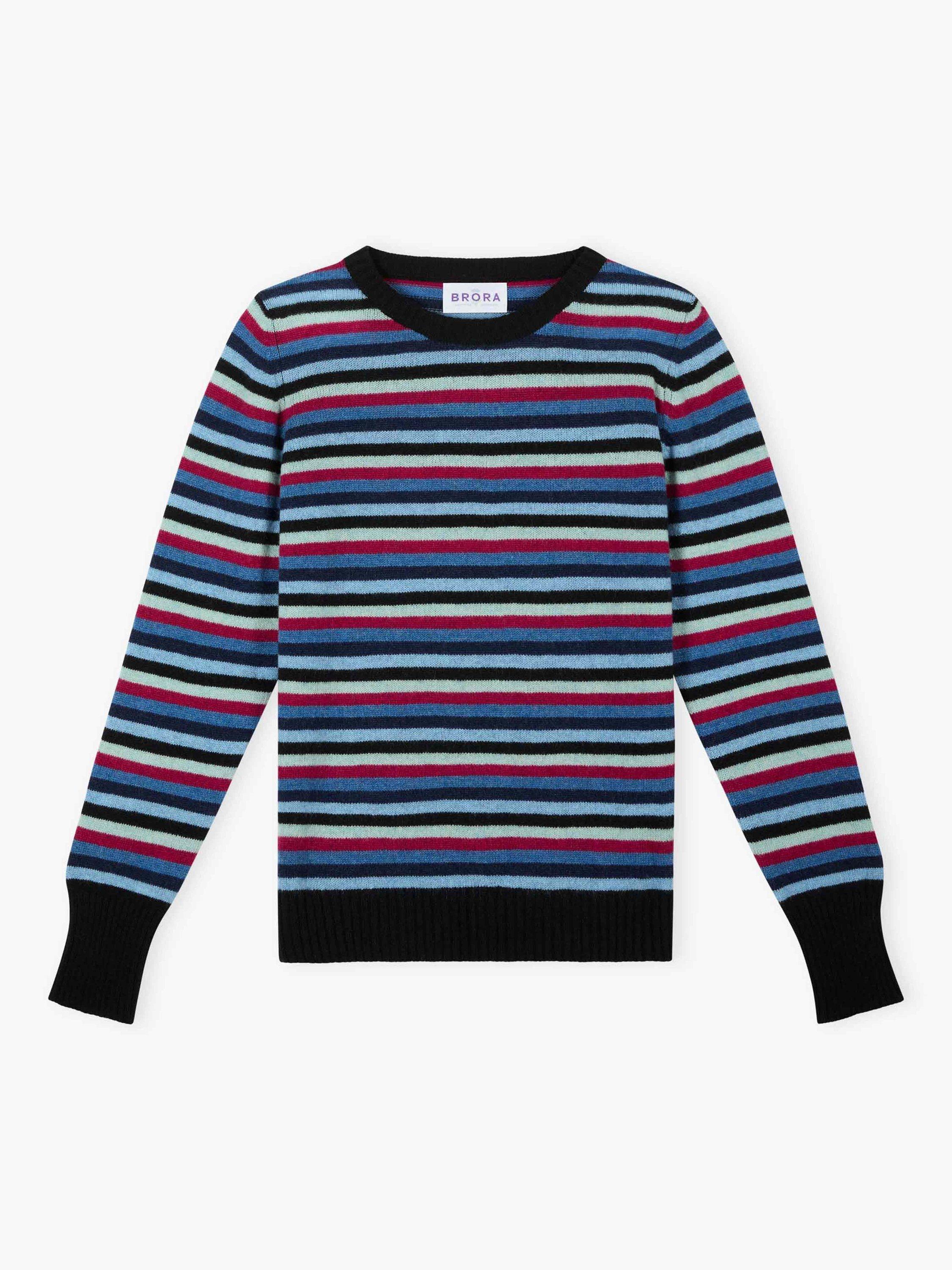 Product image 4 of 4, which shows Brora Stripe Pure Cashmere Jumper, Multi, 16-18