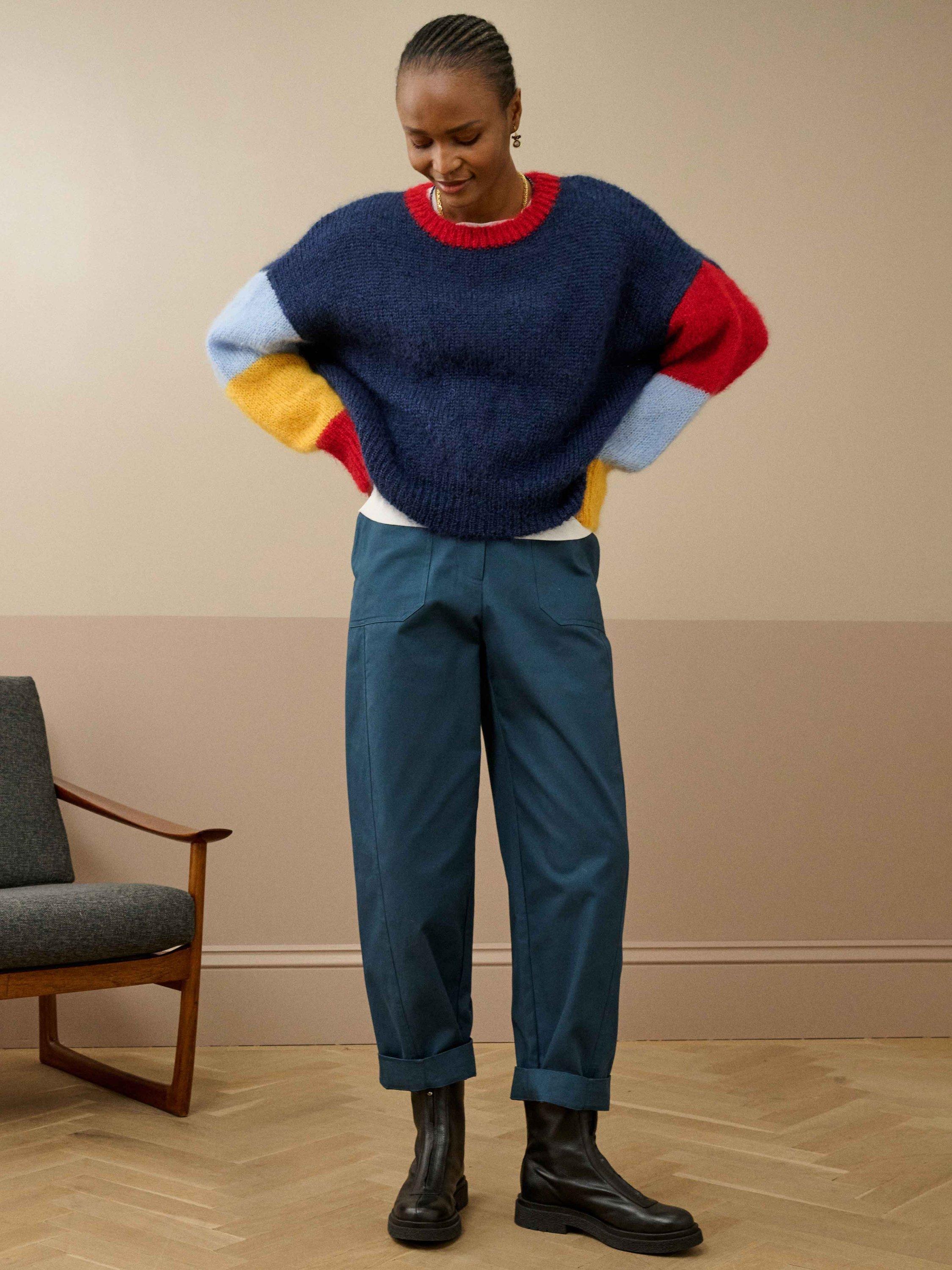 Brora Colour Block Mohair Blend Jumper, Navy