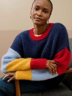 Brora Colour Block Mohair Blend Jumper, Navy - view 2, Navy