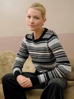 Brora Wool Fair Isle Round Neck Jumper, Black/Multi