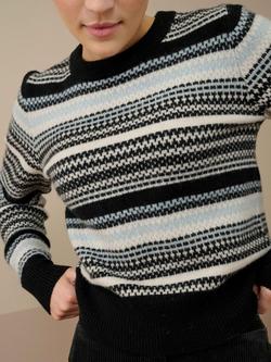 Brora Wool Fair Isle Round Neck Jumper - view 2, Black/Multi