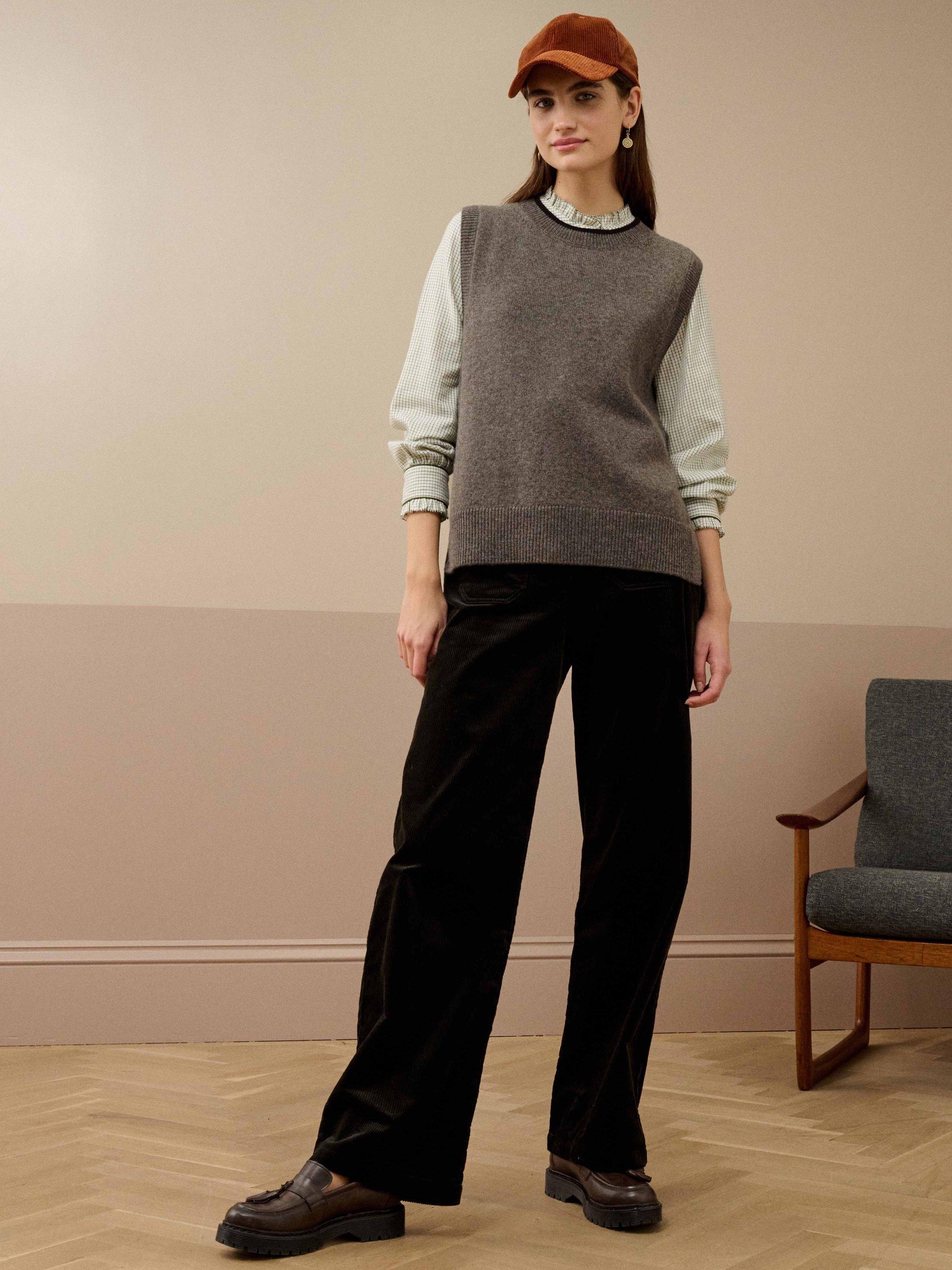 Product image 1 of 5, which shows Brora Lamswool Round Neck Sleeveless Tank Top, Otter, 8-10