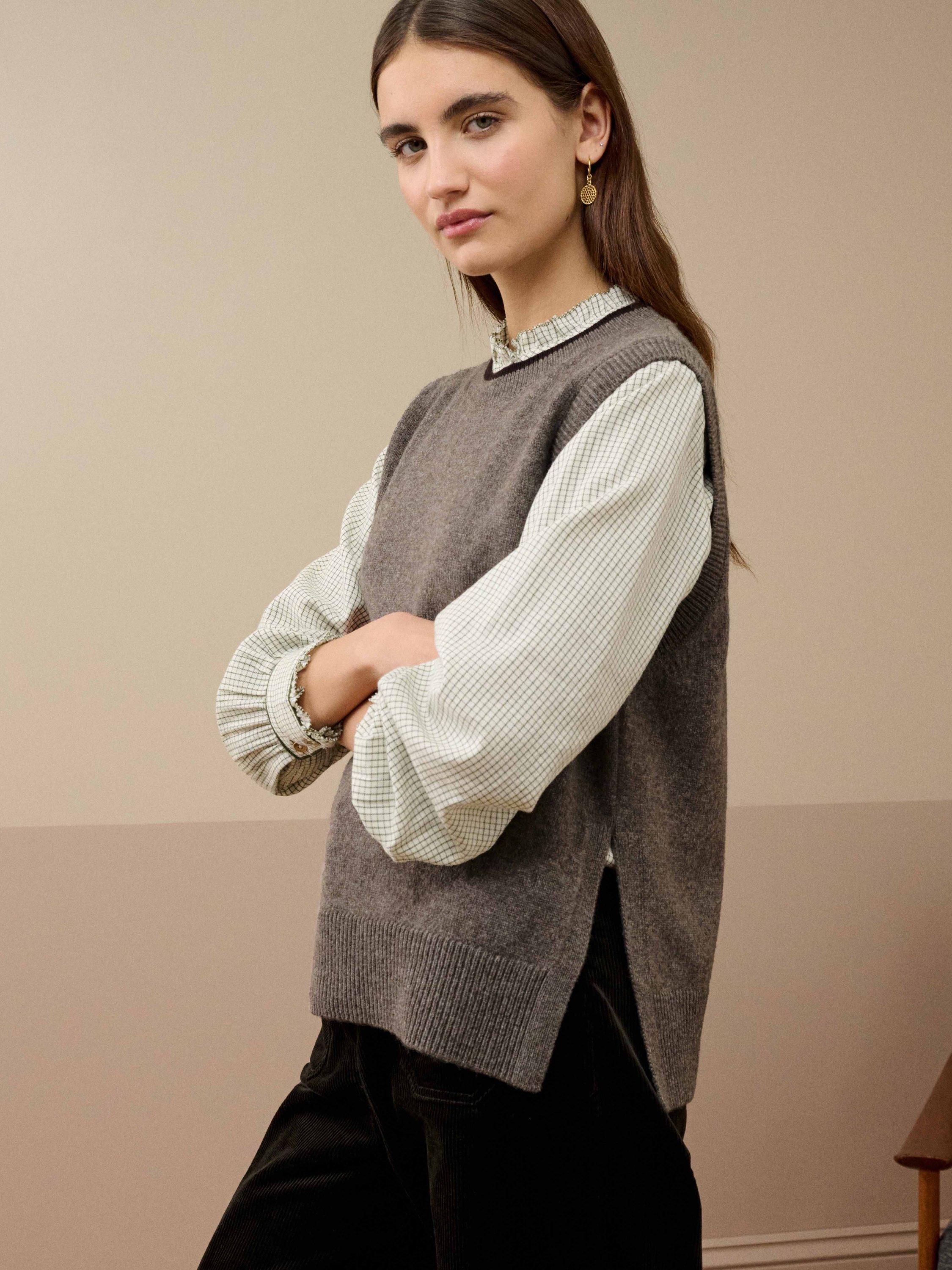 Product image 3 of 5, which shows Brora Lamswool Round Neck Sleeveless Tank Top, Otter, 8-10