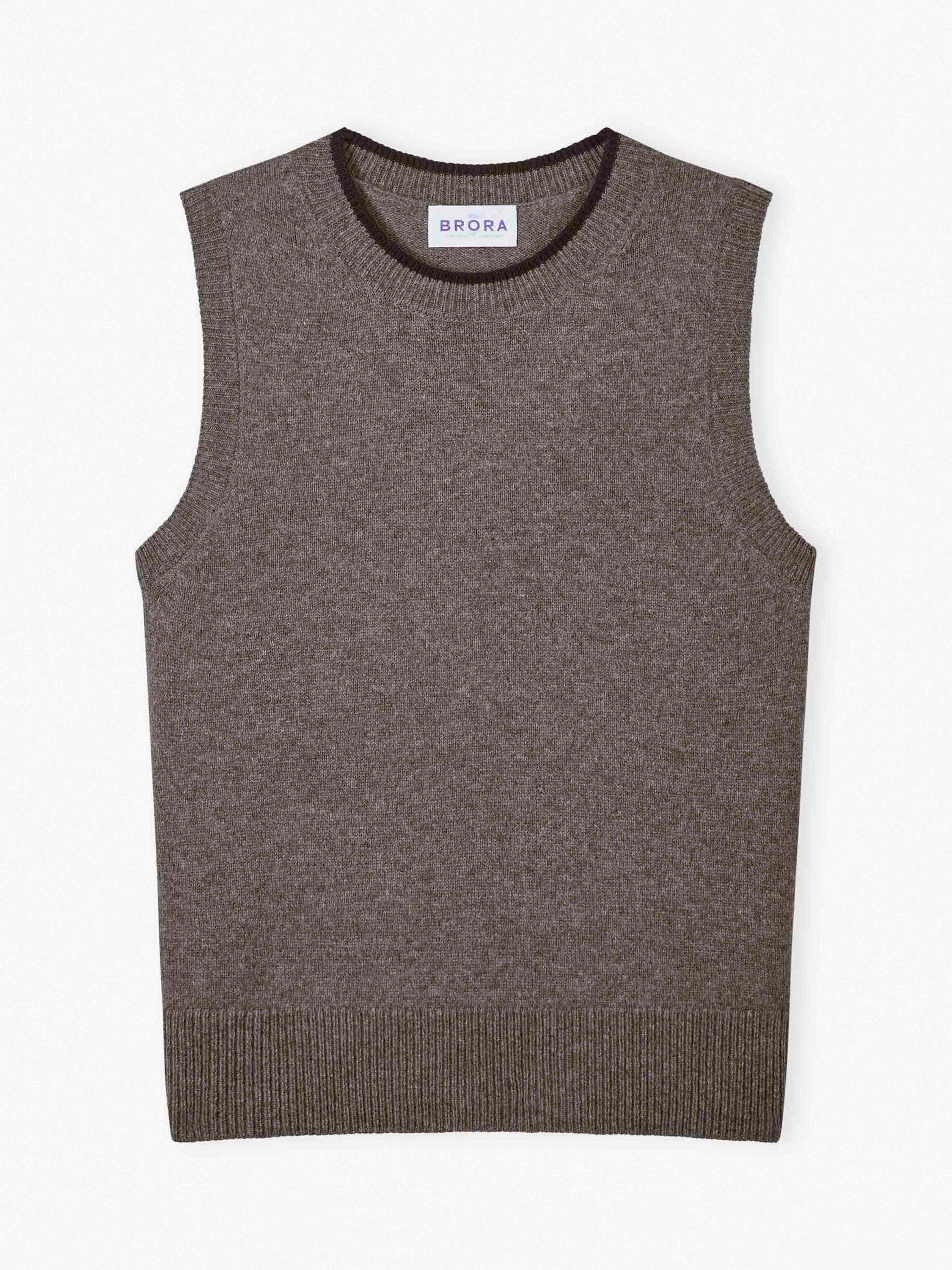 Product image 5 of 5, which shows Brora Lamswool Round Neck Sleeveless Tank Top, Otter, 8-10