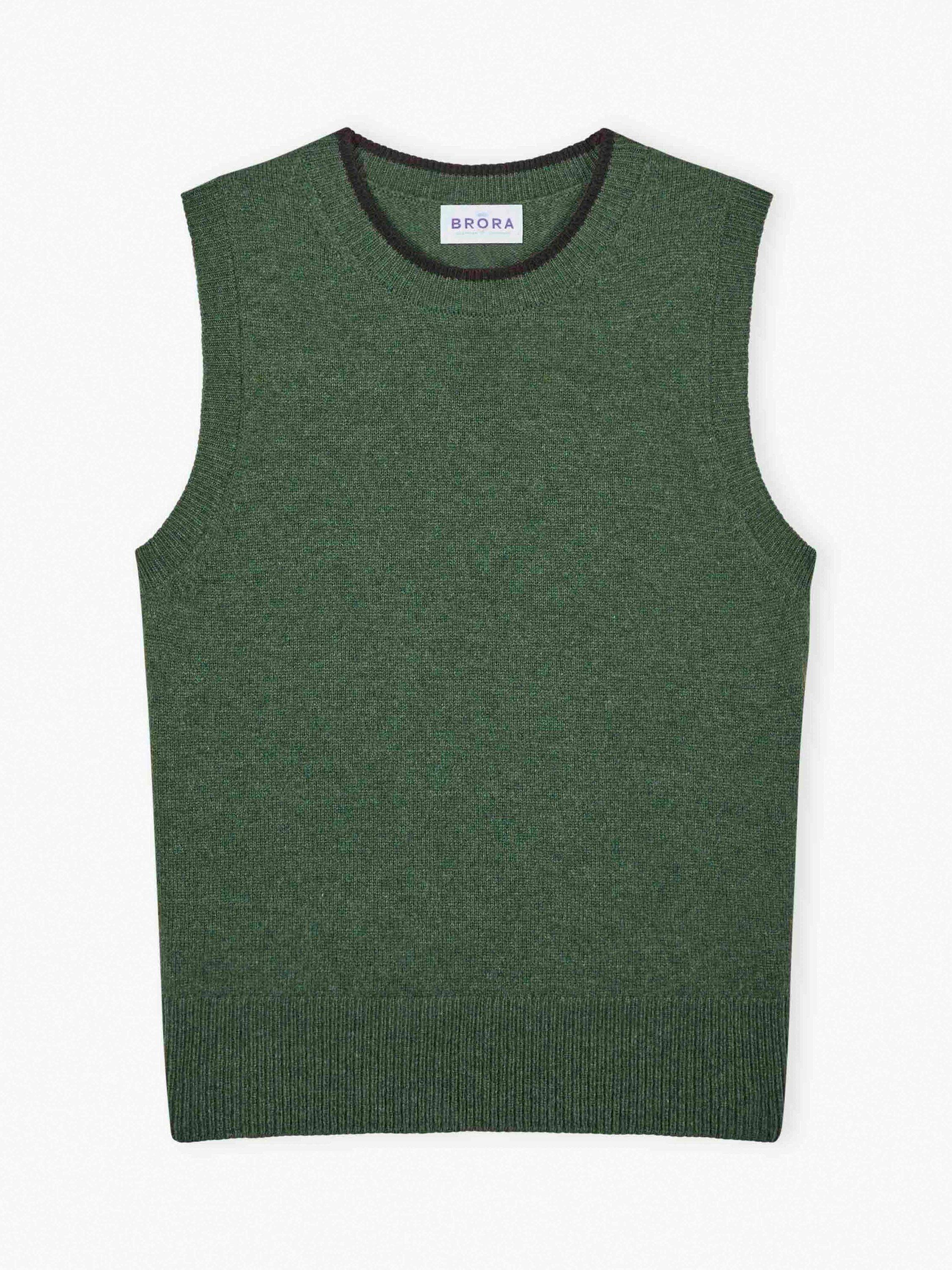 Product image 5 of 5, which shows Brora Lamswool Round Neck Sleeveless Tank Top, Tarragon, 8-10