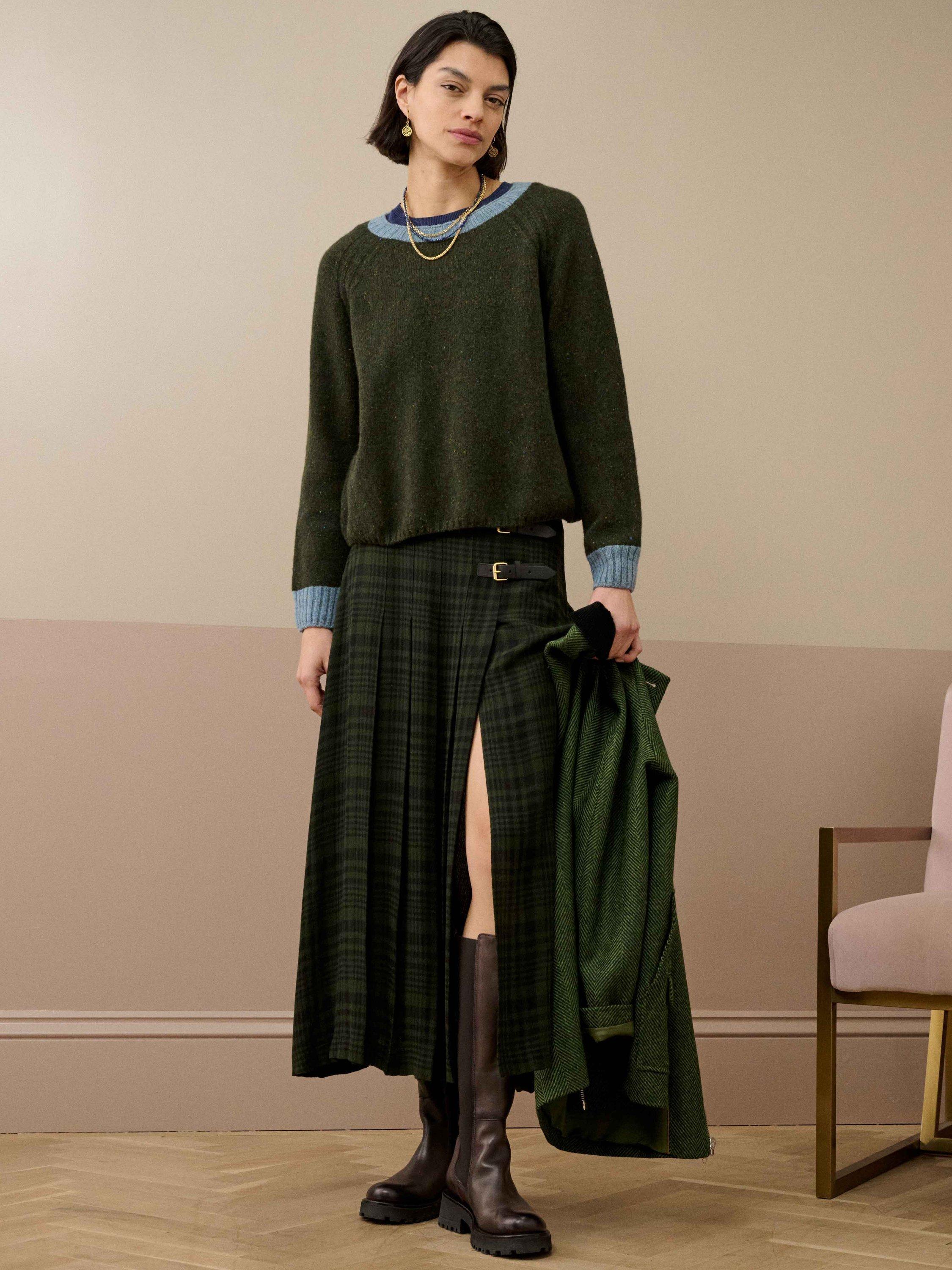 Product image 1 of 5, which shows Brora Colour Block Pure Wool Jumper, Loden/Nimbus, 8-10