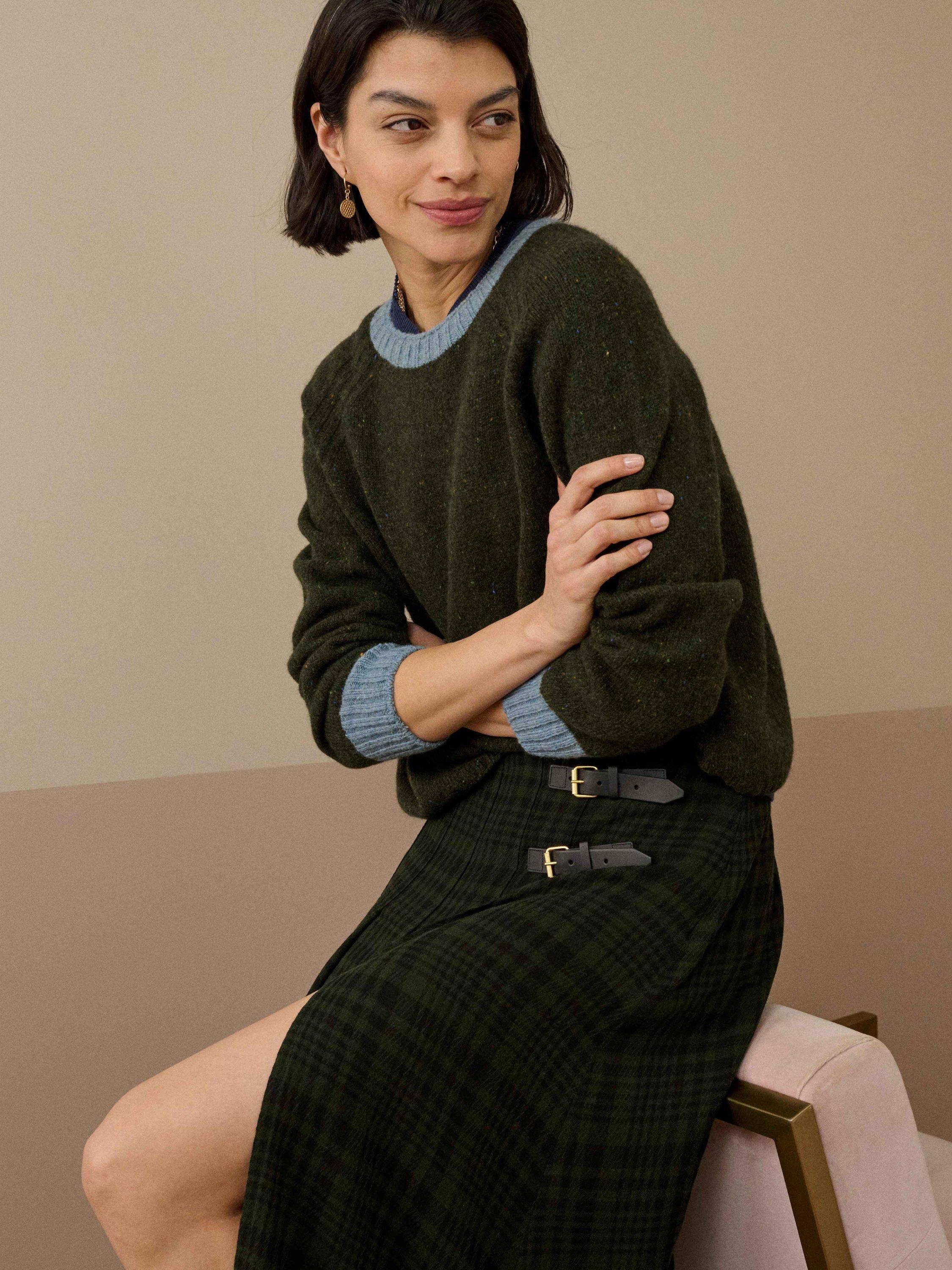 Product image 4 of 5, which shows Brora Colour Block Pure Wool Jumper, Loden/Nimbus, 8-10