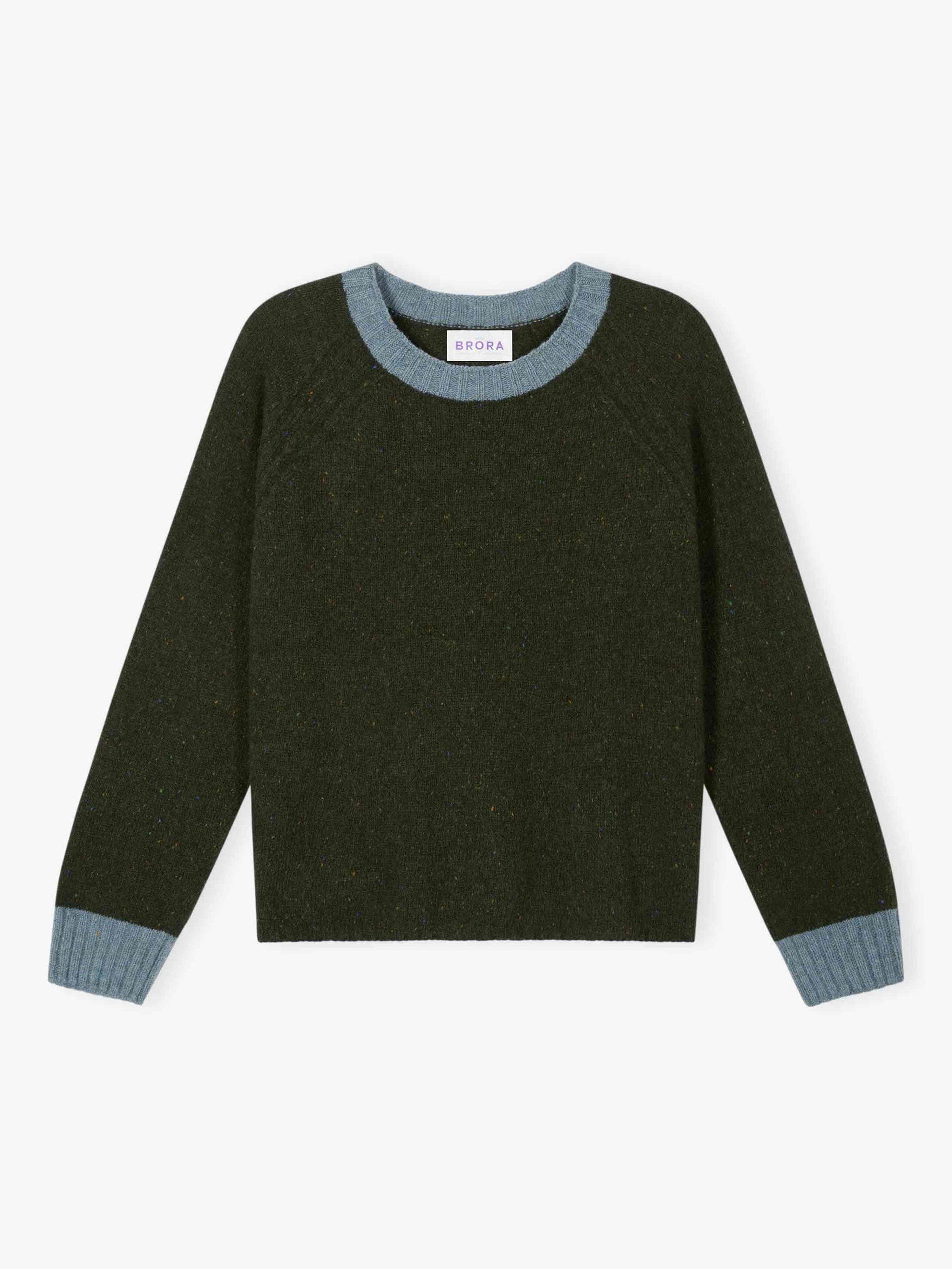 Product image 5 of 5, which shows Brora Colour Block Pure Wool Jumper, Loden/Nimbus, 8-10
