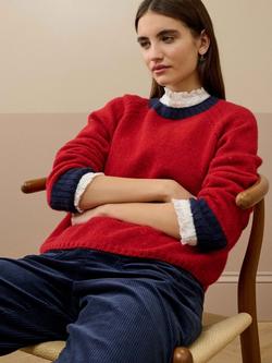 Brora Colour Block Pure Wool Jumper - view 2, Ruby/Navy