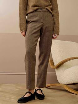 Brora Wool Herringbone Tapered Trousers - view 2, Chocolate/Ash